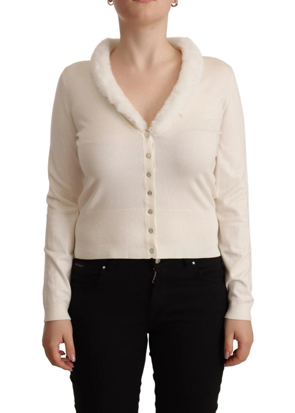 Liu Jo White Viscose Long Sleeves Fur Shearling Blouse