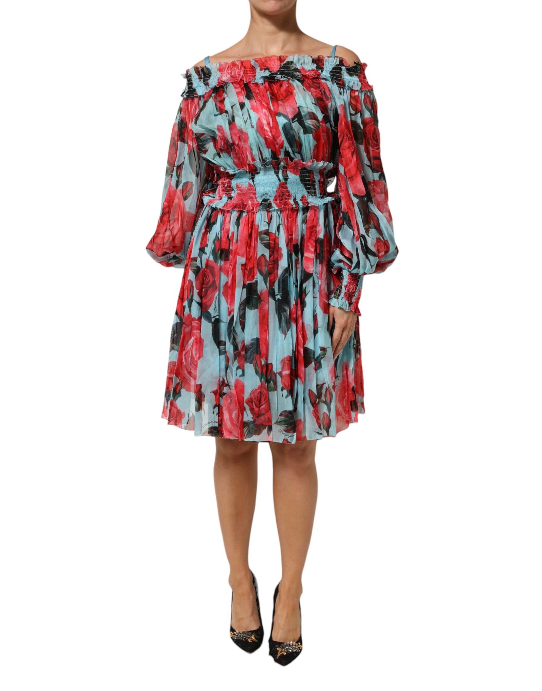 Dolce & Gabbana Multicolor Romantic Floral Silk Chiffon Dress | Regal Royce
