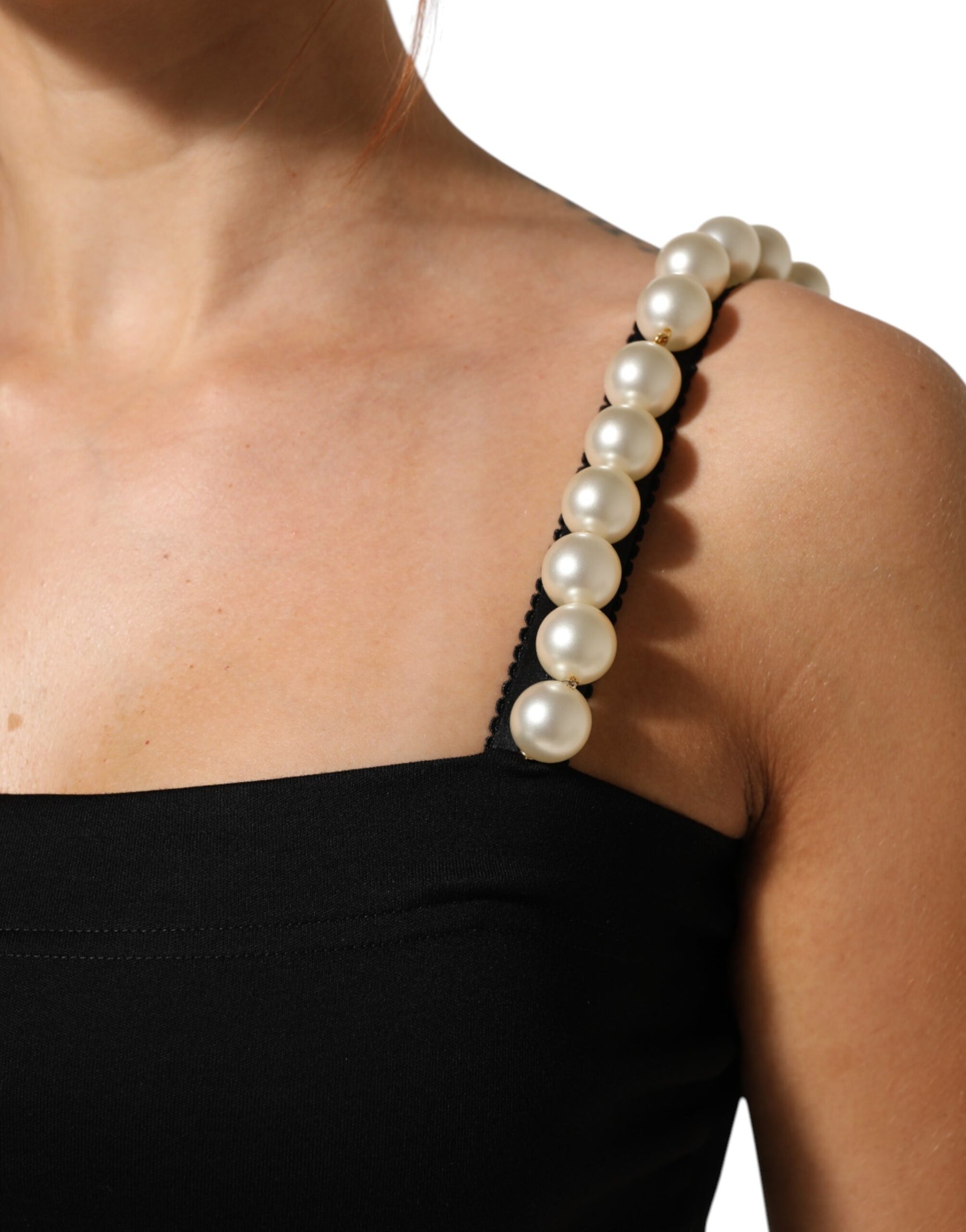 Dolce & Gabbana Black Faux Pearl Cotton Sheath Mini Dress | Regal Royce