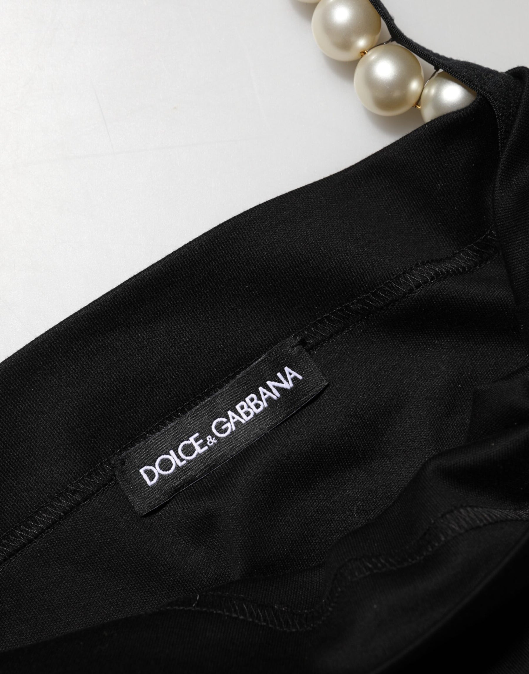 Dolce & Gabbana Black Faux Pearl Cotton Sheath Mini Dress | Regal Royce