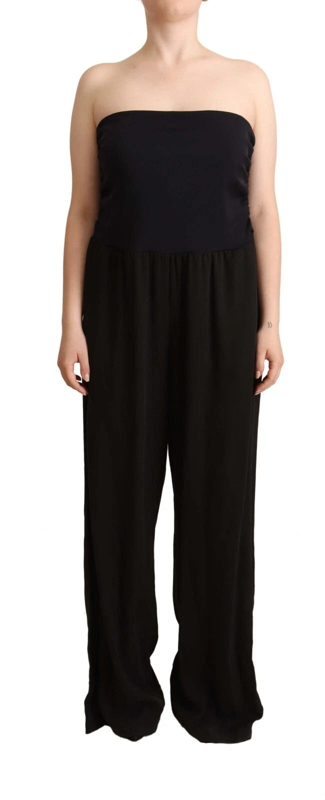 GF Ferre Black Lyocell Strapless Straight Trouser Jumpsuit