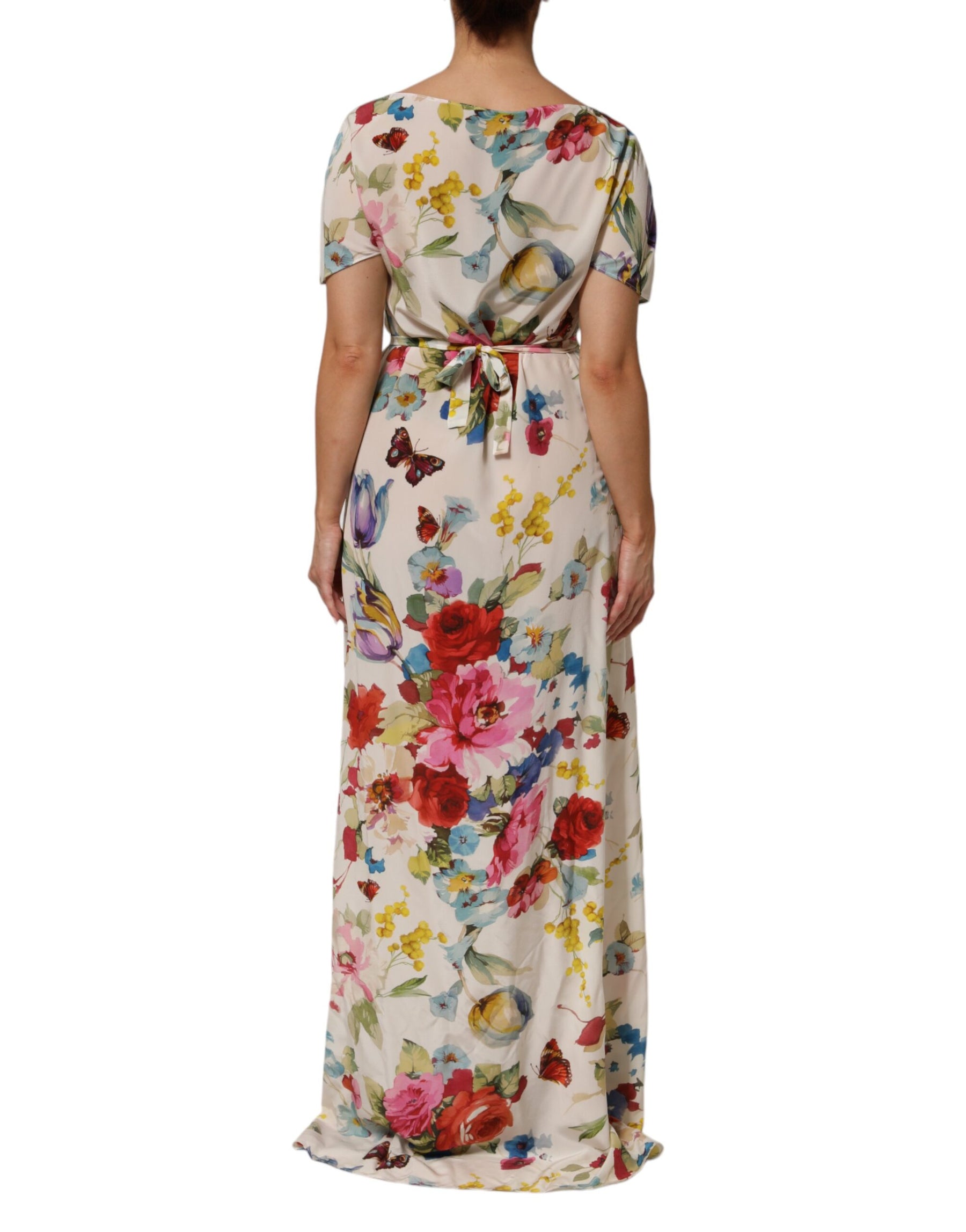 Dolce & Gabbana White Floral Print Silk Sheath LongGown Dress | Regal Royce
