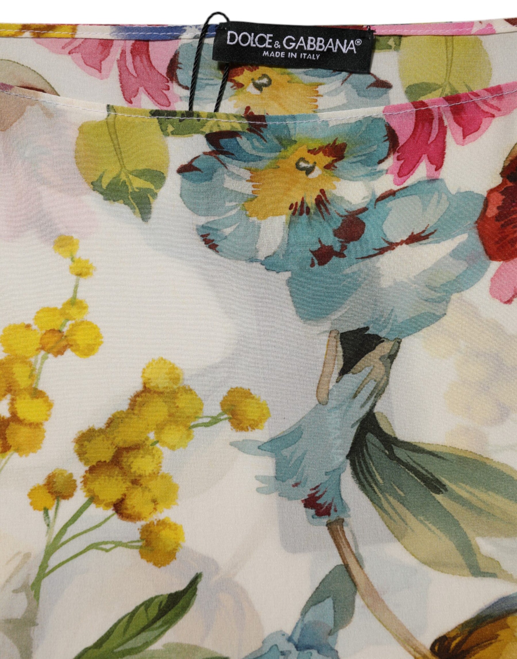 Dolce & Gabbana White Floral Print Silk Sheath LongGown Dress | Regal Royce