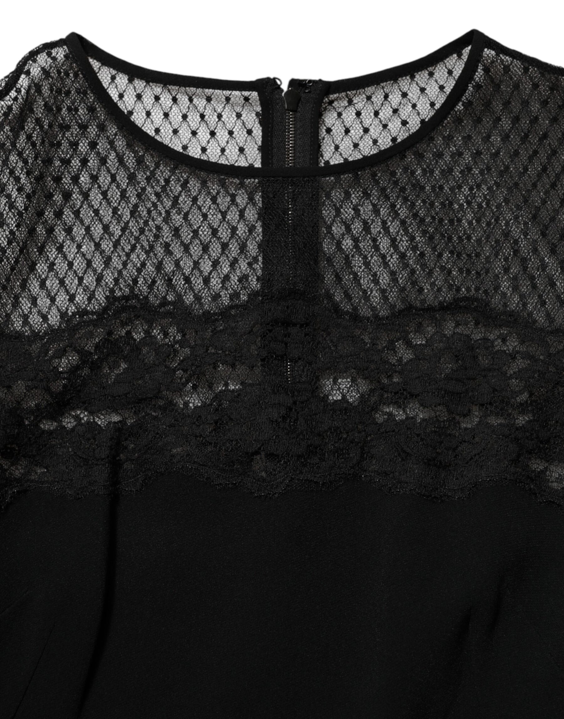 Dolce & Gabbana Black Floral Lace Trim Sheath A-line Dress | Regal Royce