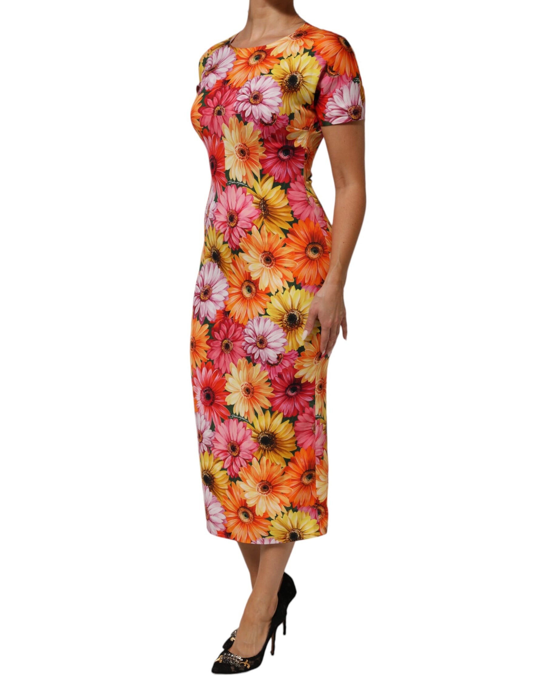 Dolce & Gabbana Multicolor Floral Print SilkSheath Midi Dress | Regal Royce