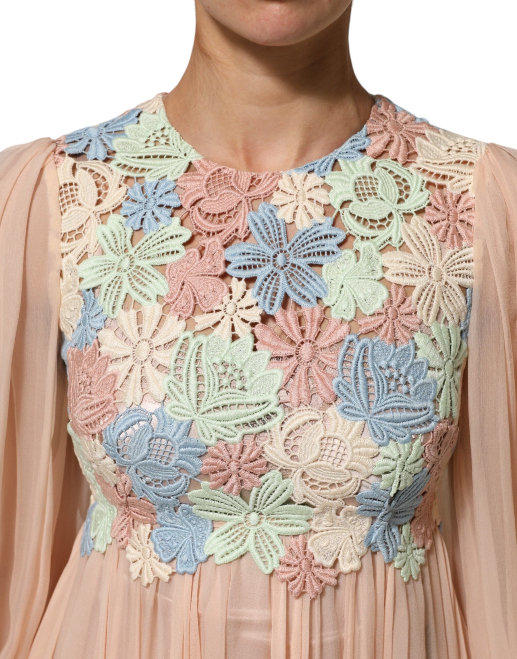 Dolce & Gabbana Pink Floral Embroidery Pleated A-line Dress | Regal Royce