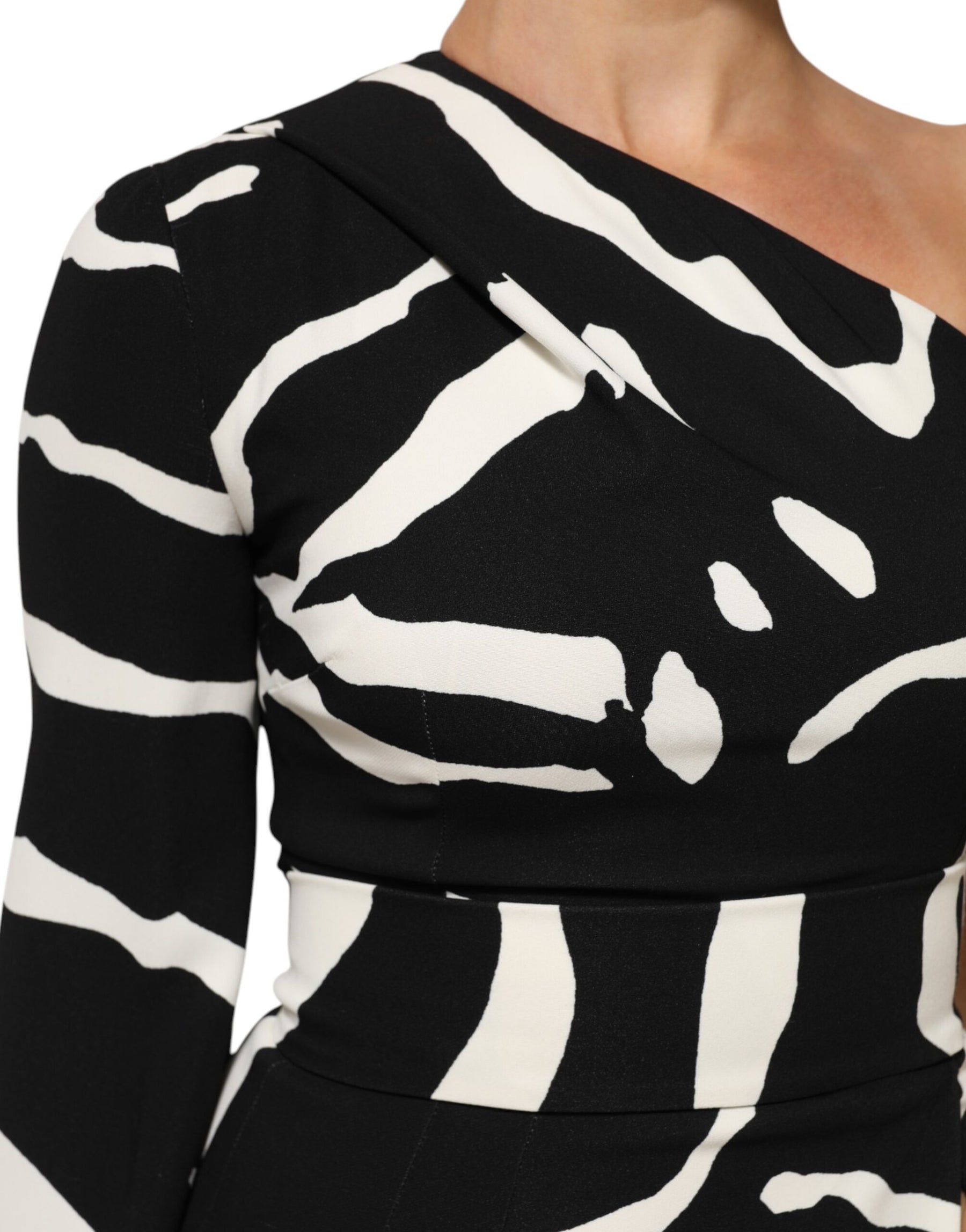 Dolce & Gabbana Black White One Shoulder High Slit Mini Dress | Regal Royce