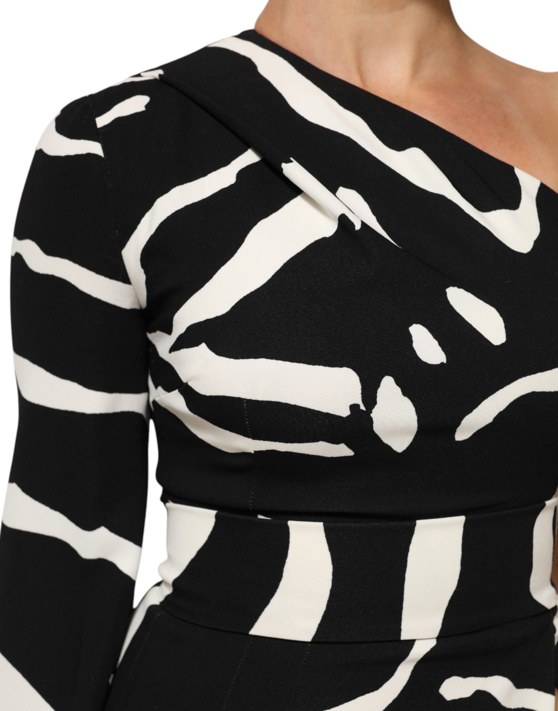 Dolce & Gabbana Black White One Shoulder High Slit Mini Dress