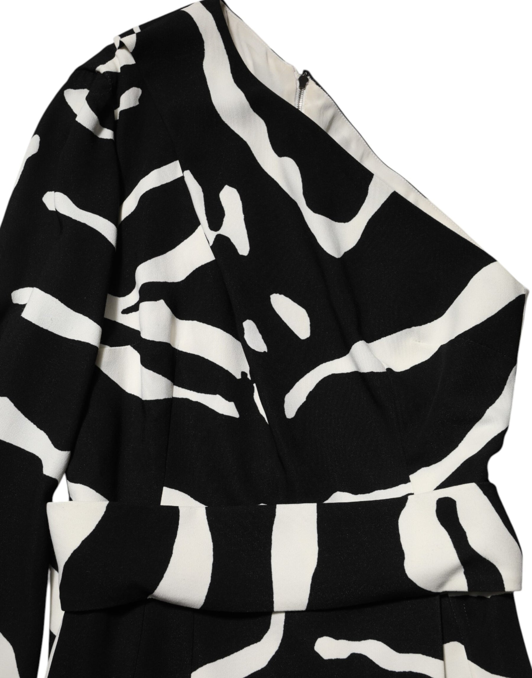 Dolce & Gabbana Black White One Shoulder High Slit Mini Dress | Regal Royce