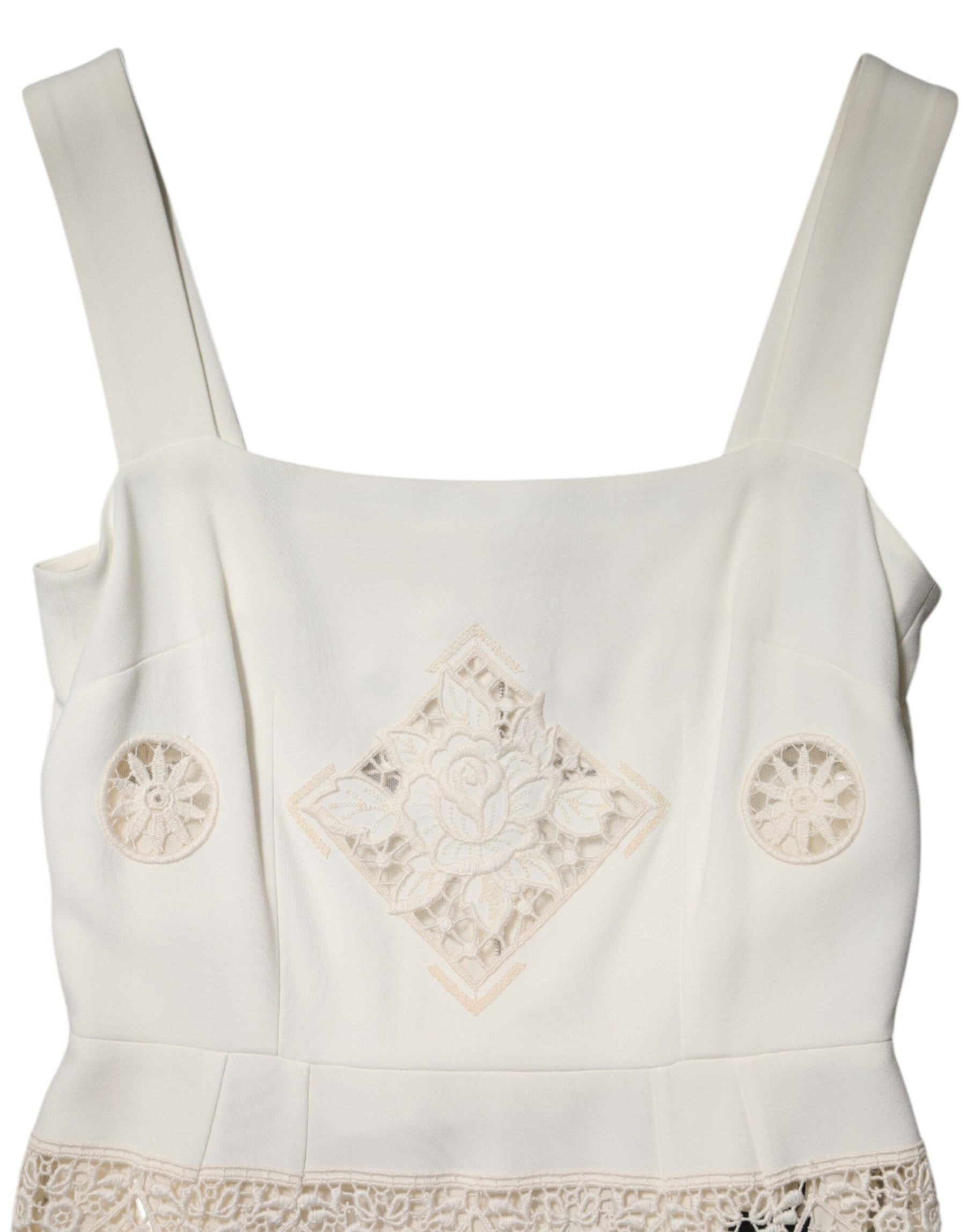 Dolce & Gabbana White Floral Lace Sleeveless Midi Dress | Regal Royce