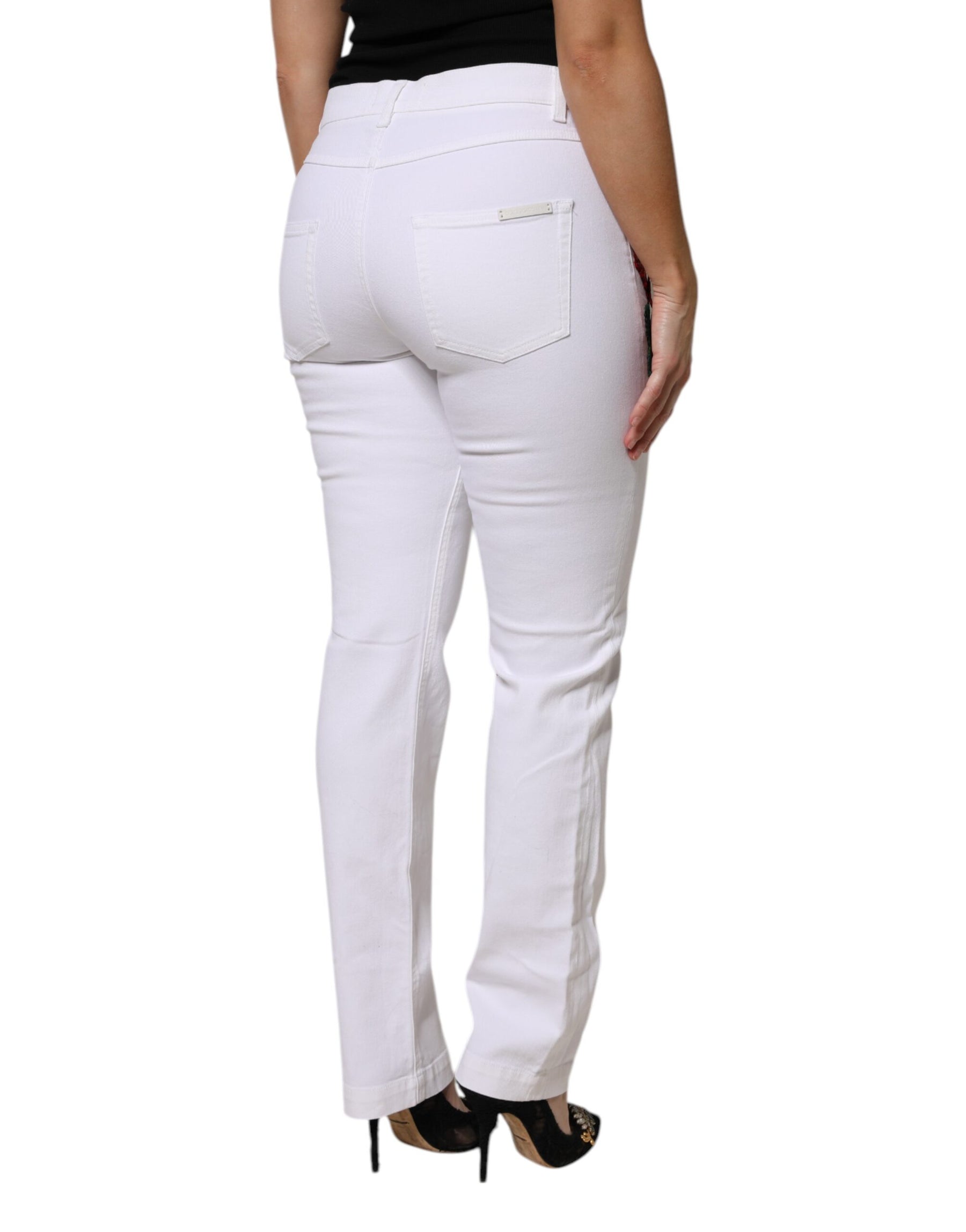 Dolce & Gabbana White GIRLY Floral Embroidery Denim Jeans | Regal Royce