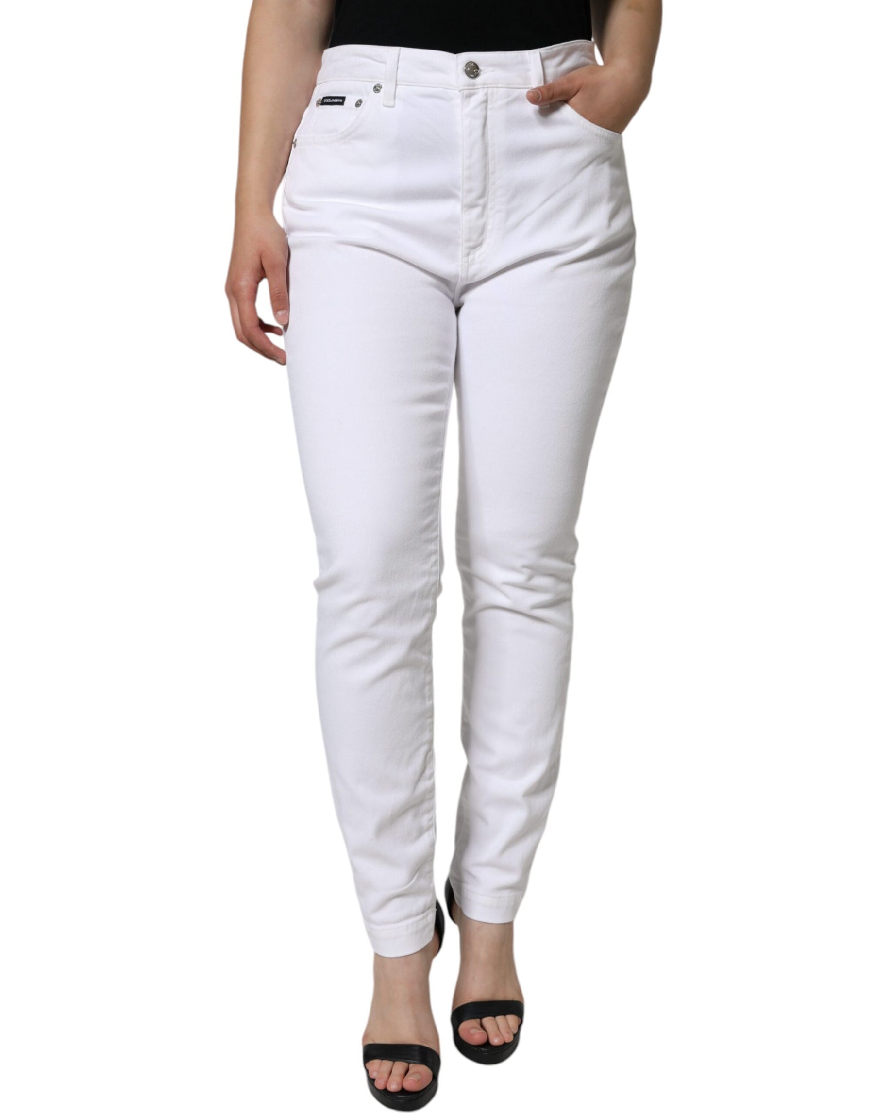 Dolce & Gabbana White AUDREY Cotton Logo Skinny Denim Jeans | Regal Royce