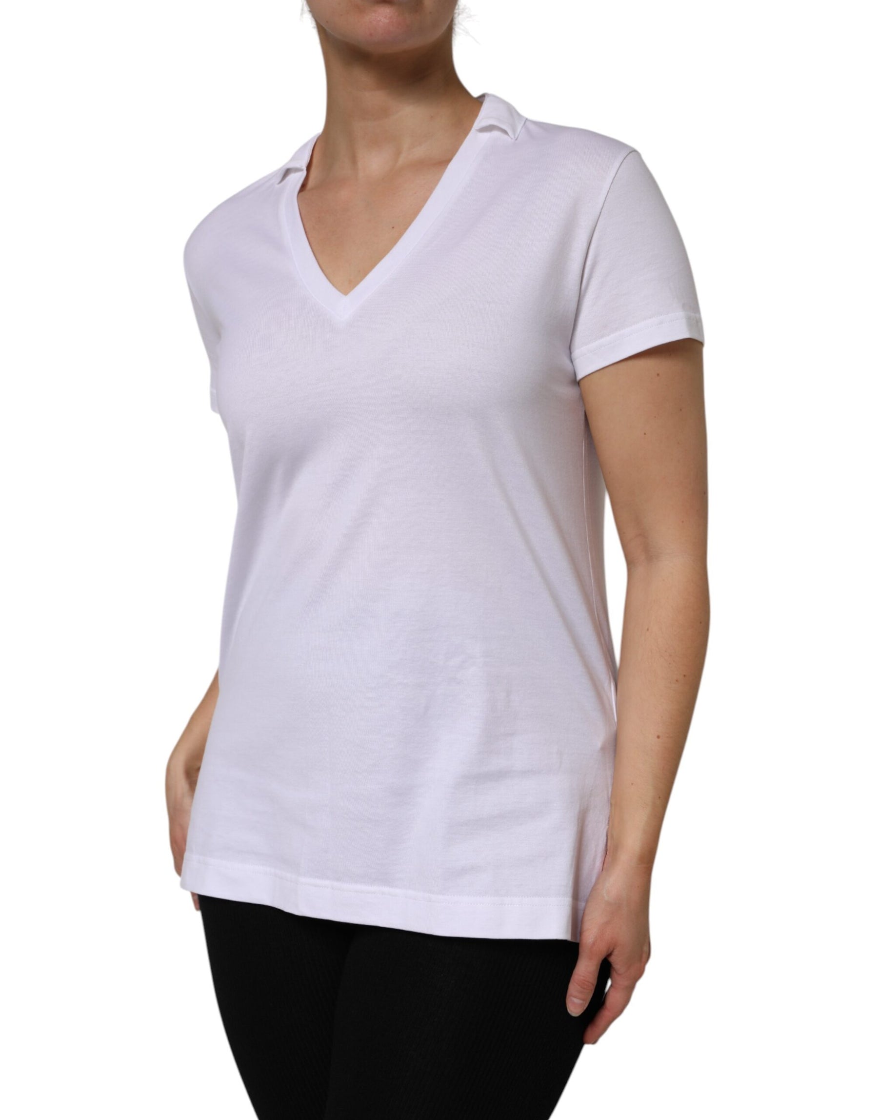 Dolce & Gabbana White Cotton Short Sleeve V-Neck Top T-shirt | Regal Royce