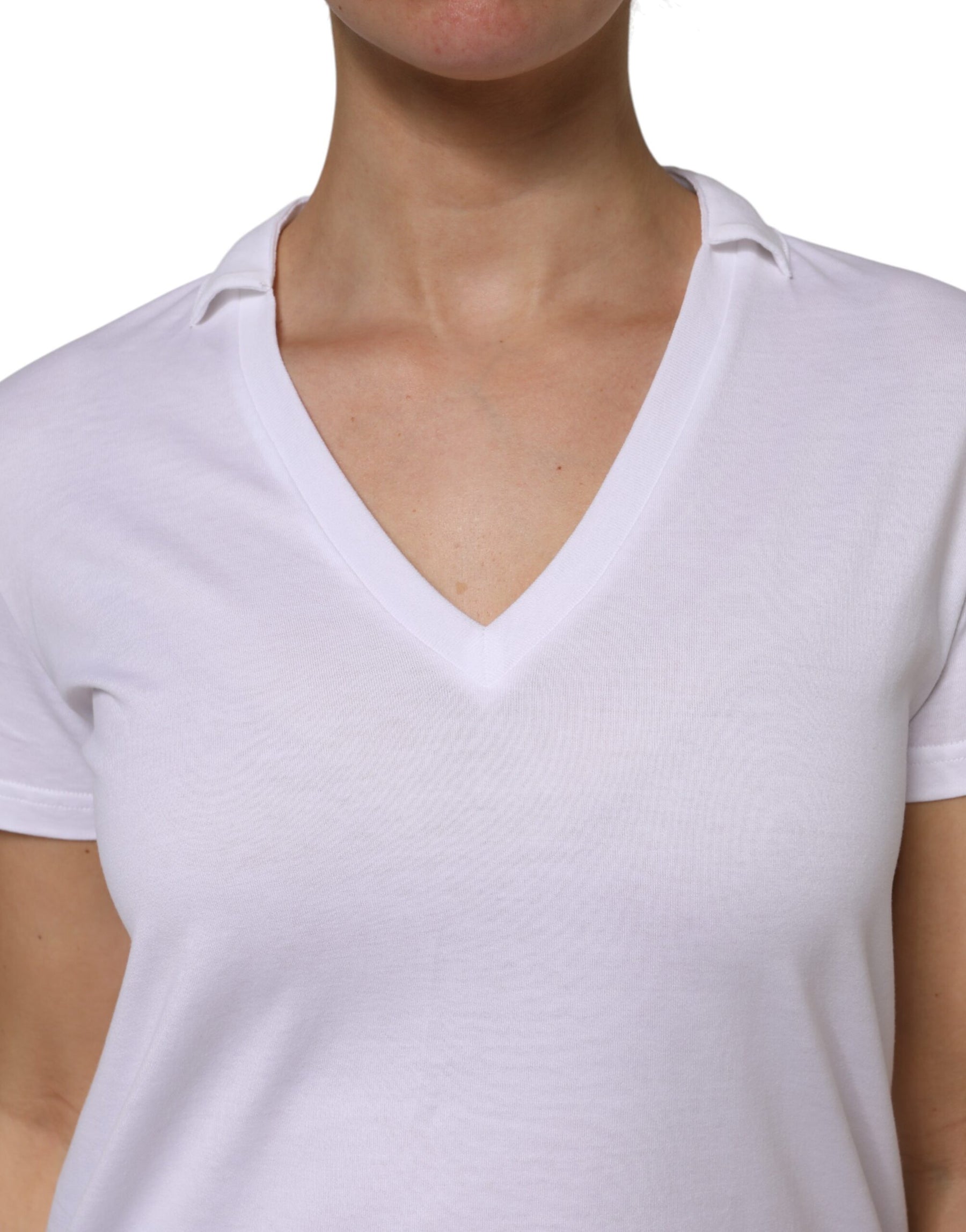 Dolce & Gabbana White Cotton Short Sleeve V-Neck Top T-shirt | Regal Royce