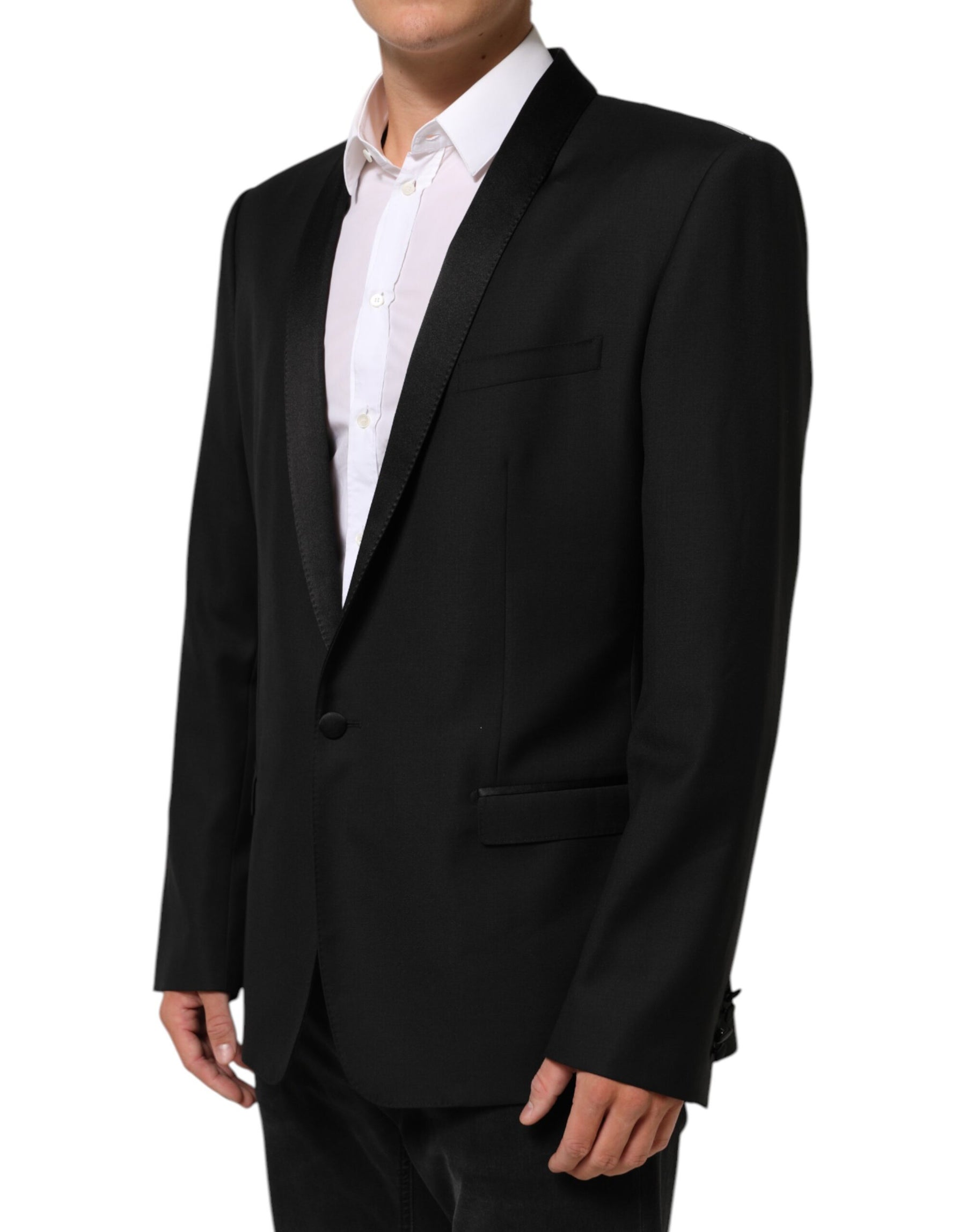 Dolce & Gabbana Black Wool GOLD 1 Button Men Suit Blazer | Regal Royce