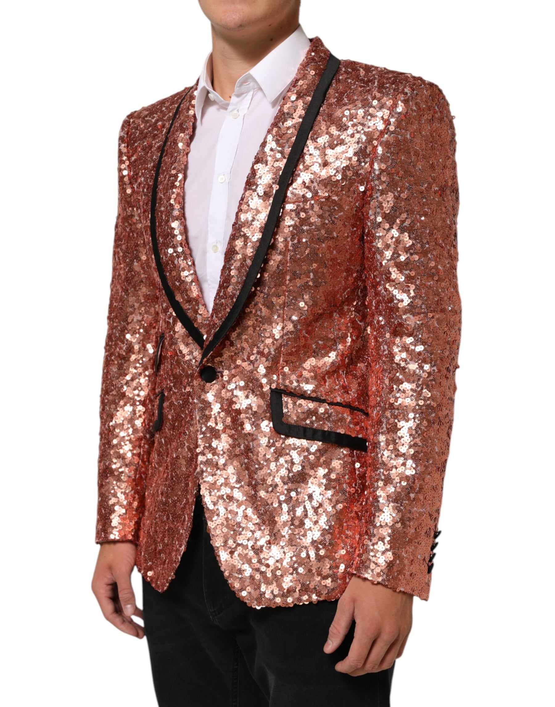 Dolce & Gabbana Pink Sequin SICILIA 1 Button Men Suit Blazer | Regal Royce
