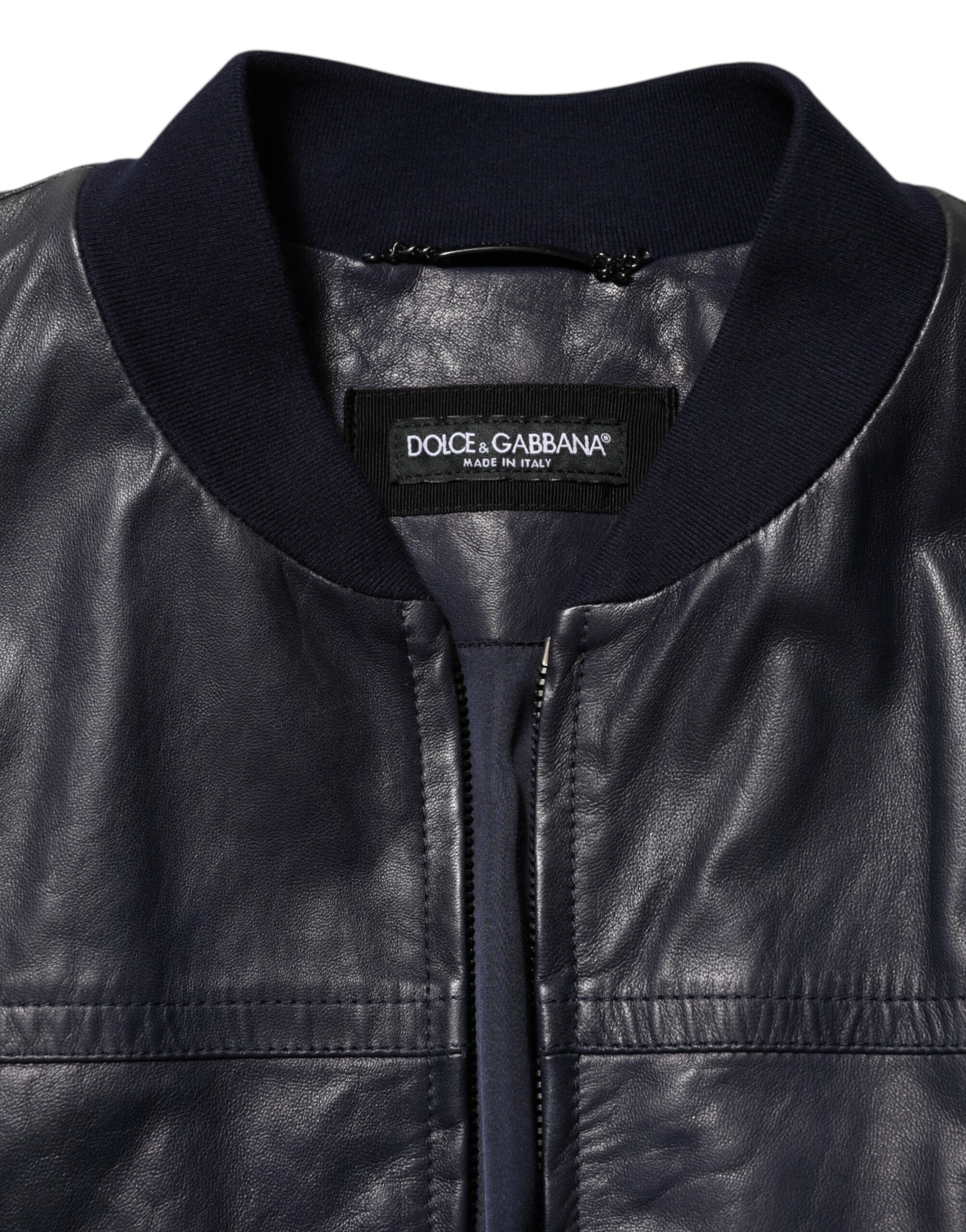 Dolce & Gabbana Blue Leather Full Zip Biker Blouson Jacket | Regal Royce