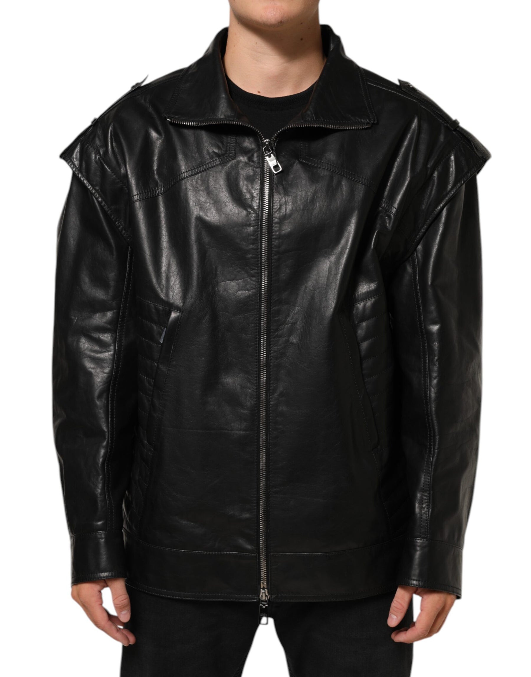 Dolce & Gabbana Black Leather Full Zip Biker Blouson Jacket | Regal Royce