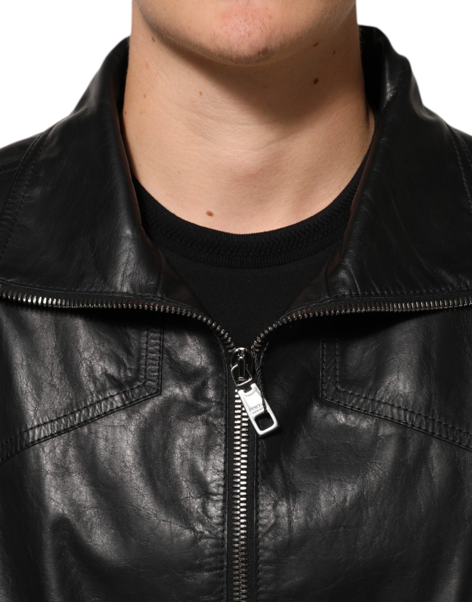 Dolce & Gabbana Black Leather Full Zip Biker Blouson Jacket | Regal Royce