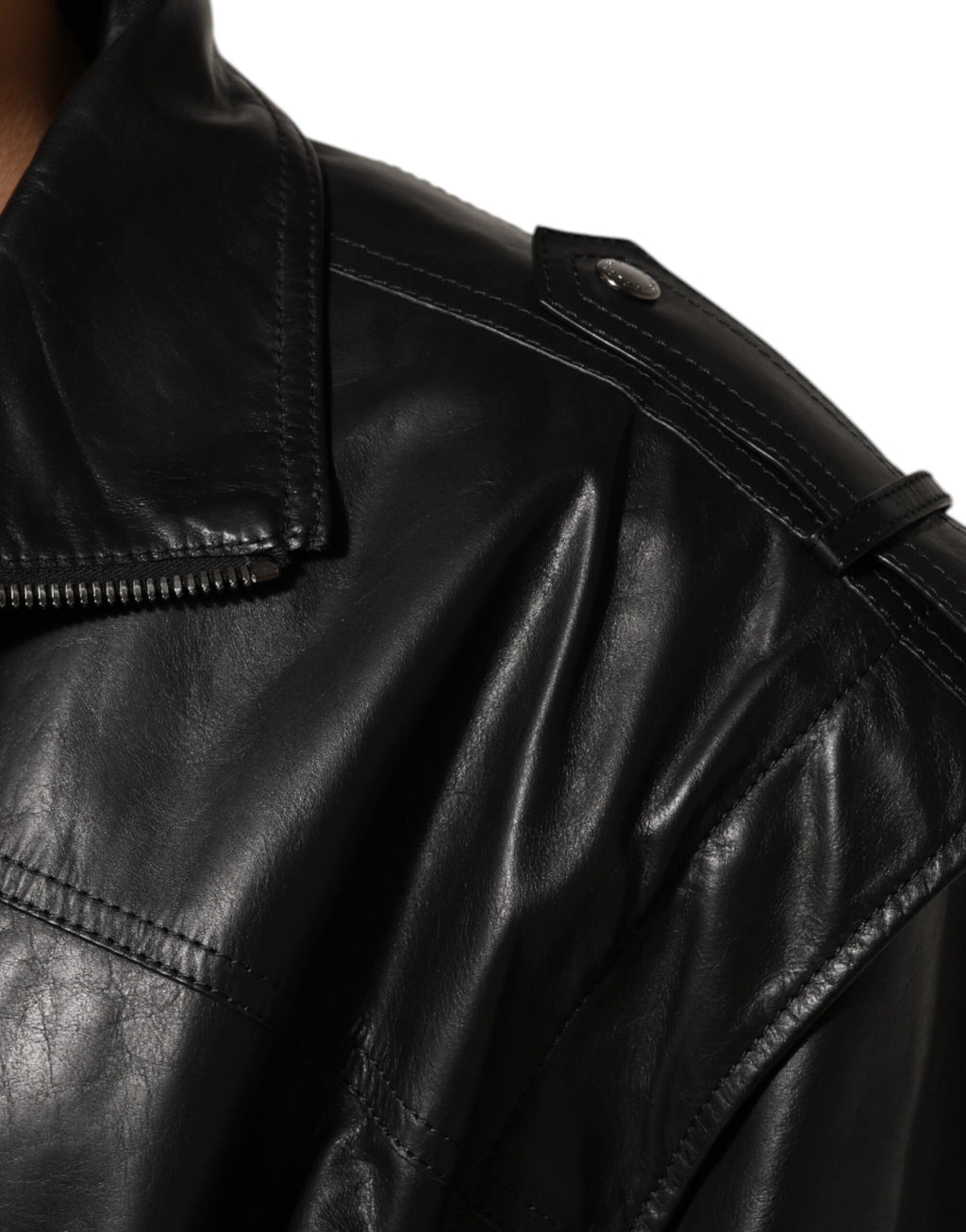 Dolce & Gabbana Black Leather Full Zip Biker Blouson Jacket