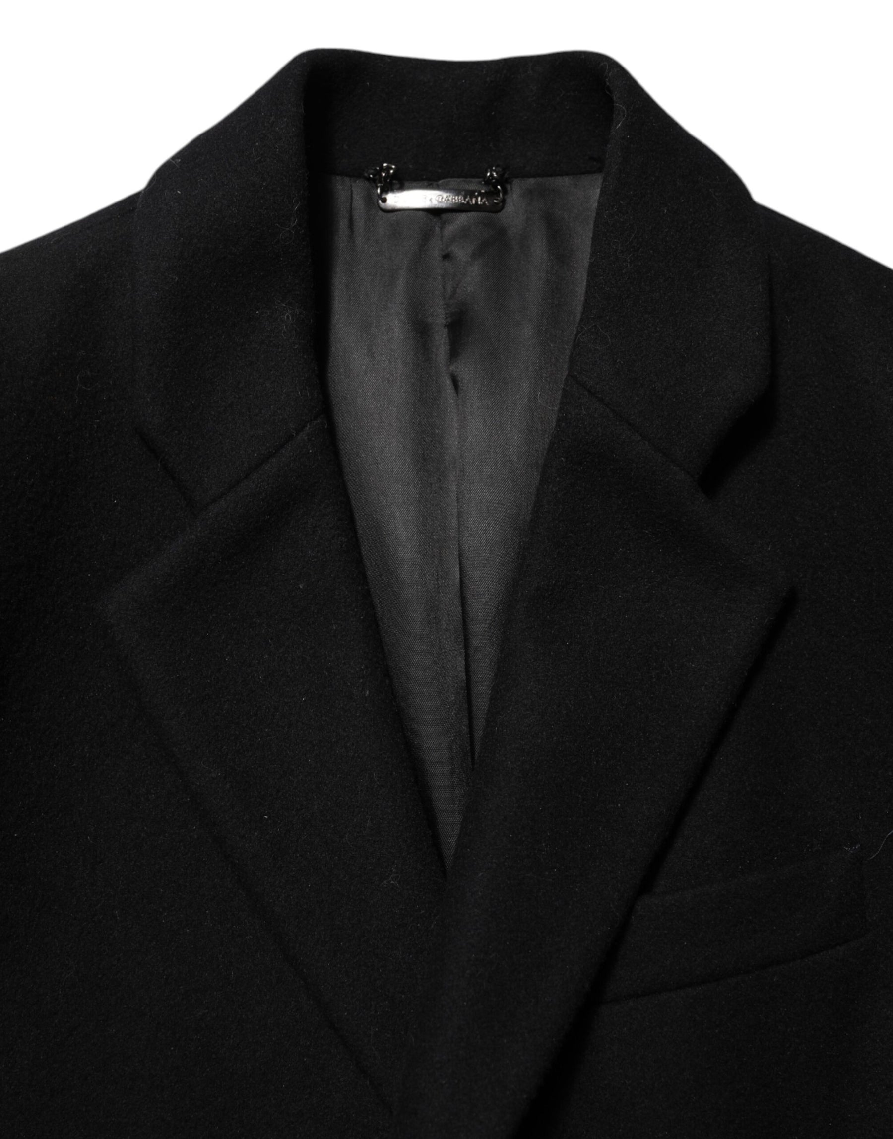 Dolce & Gabbana Black Wool Buttoned Men Trench Coat Jacket | Regal Royce