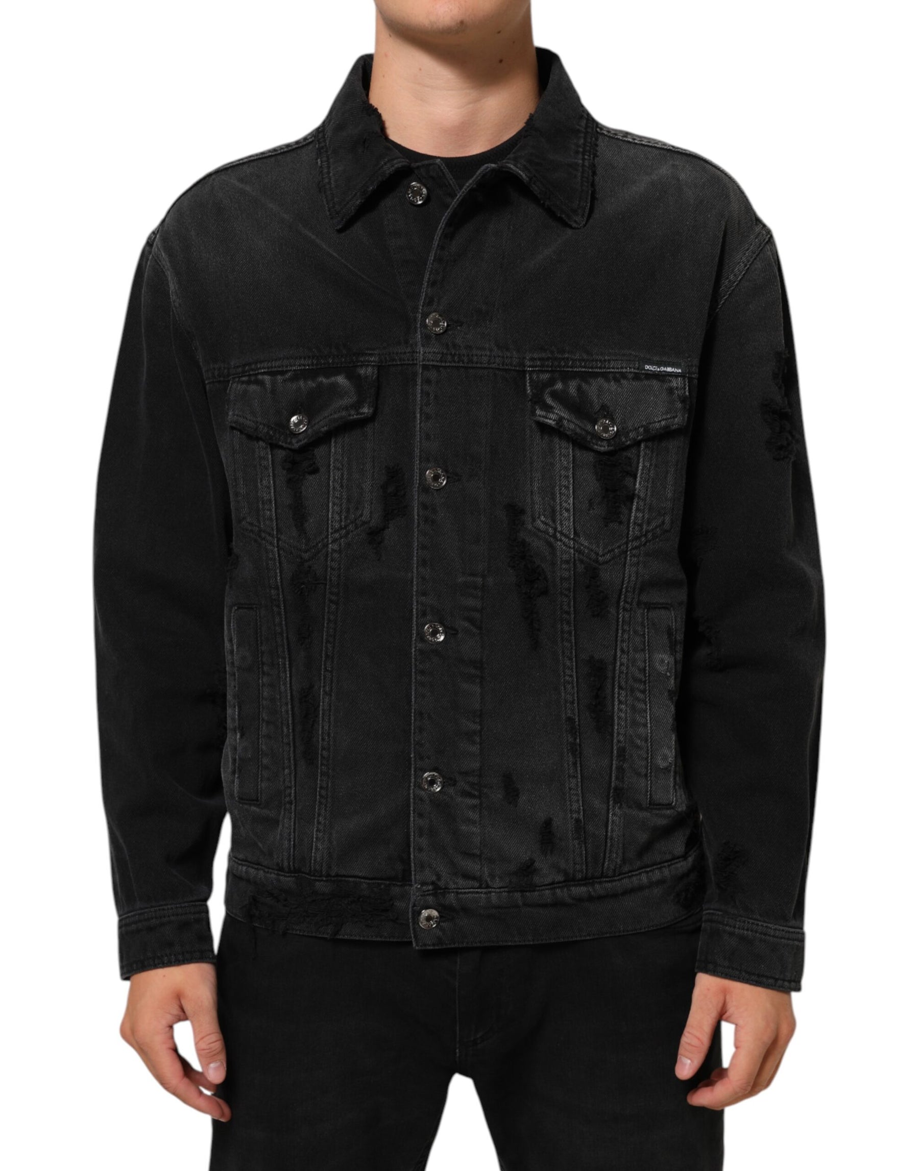 Dolce & Gabbana Black Cotton Stretch Denim Blouson Jacket | Regal Royce