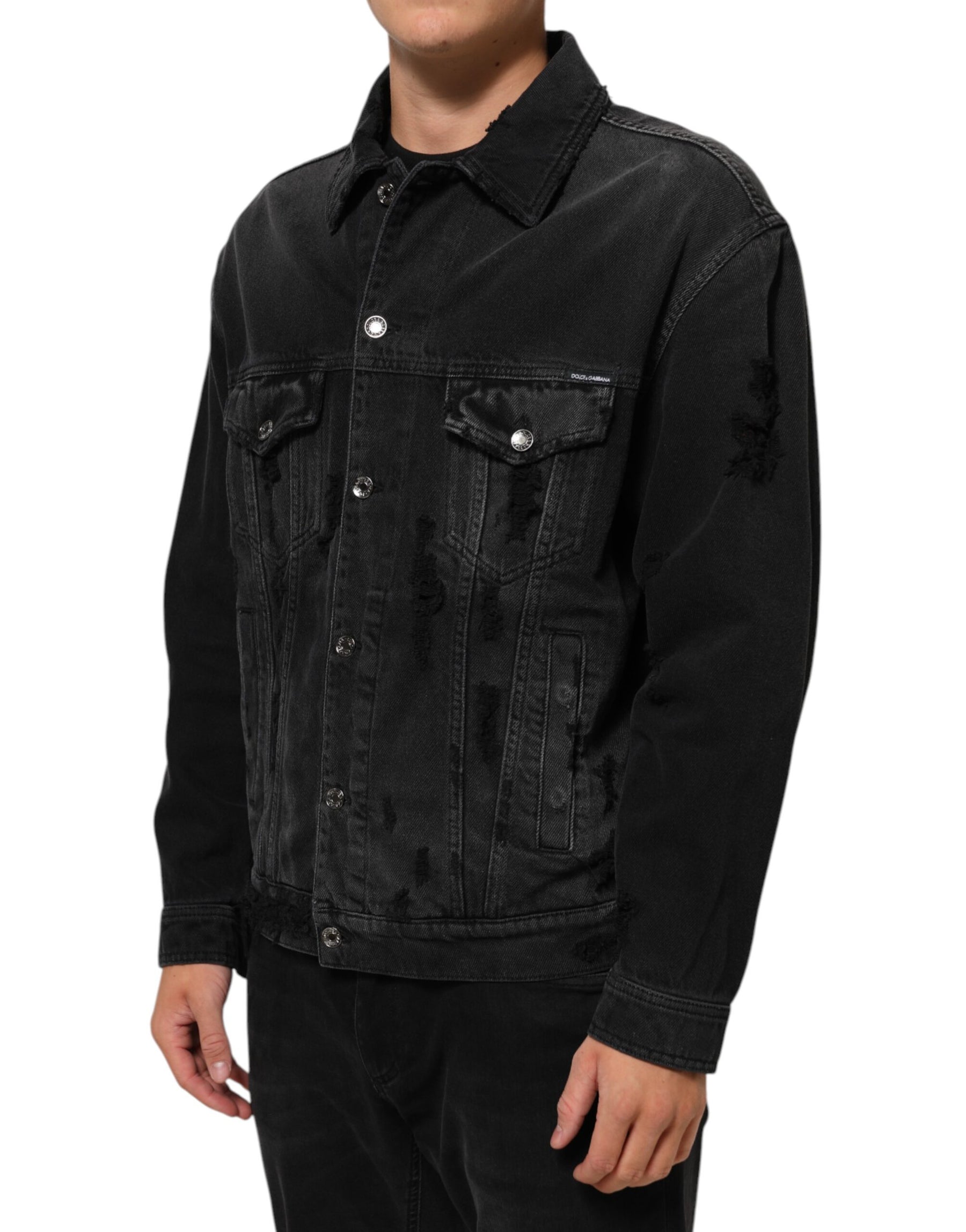 Dolce & Gabbana Black Cotton Stretch Denim Blouson Jacket | Regal Royce