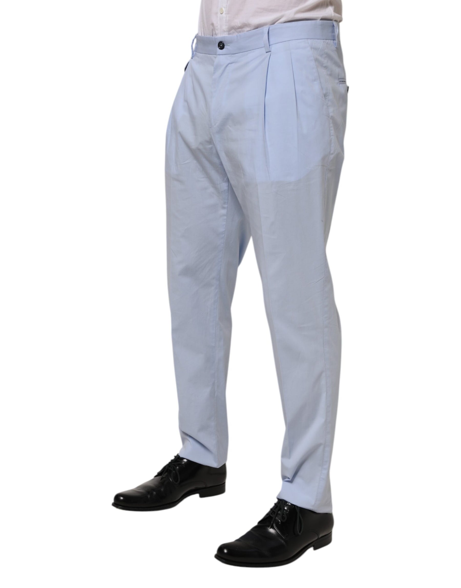 Dolce & Gabbana Light Blue Cotton Stretch Tapered Men Trouser Pants | Regal Royce