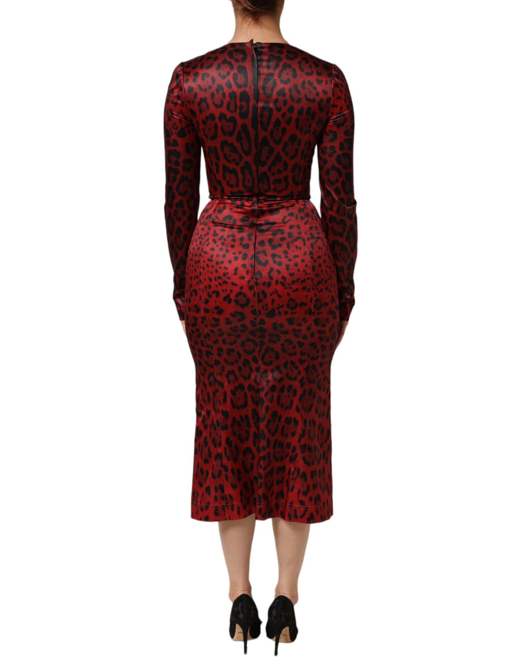 Dolce & Gabbana Red Leopard Sheath Long Sleeves Dress | Regal Royce