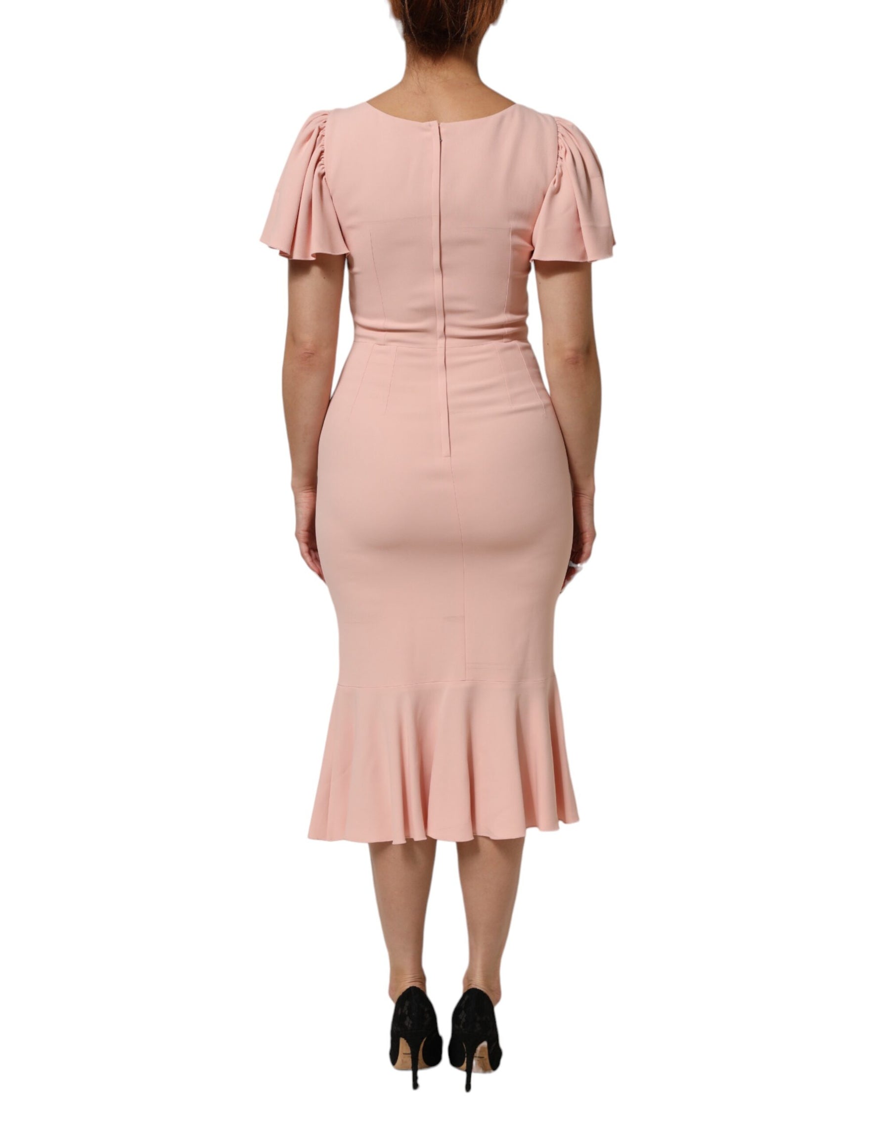 Dolce & Gabbana Pink Viscose Short Sleeves Sheath Midi Dress | Regal Royce