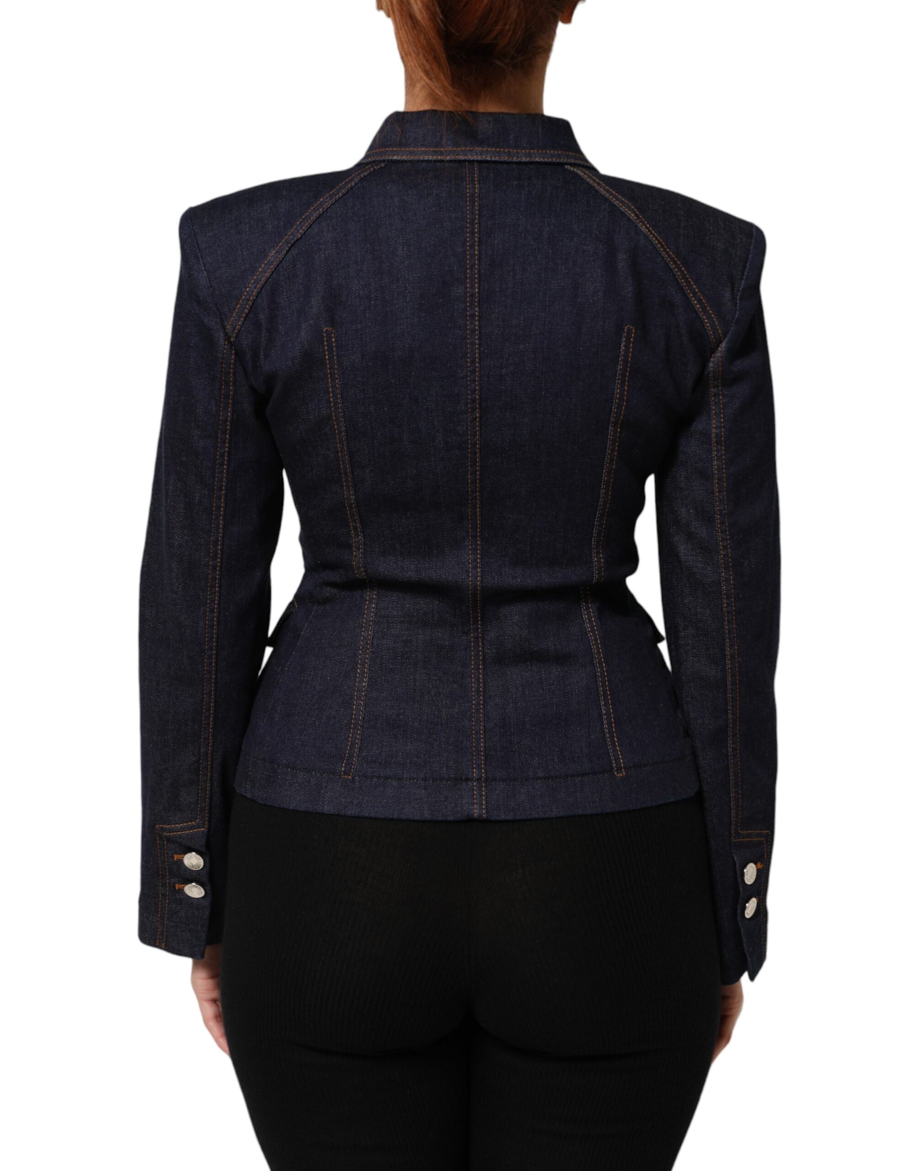 Dolce & Gabbana Dark Blue Cotton Collared Denim Coat Jacket | Regal Royce