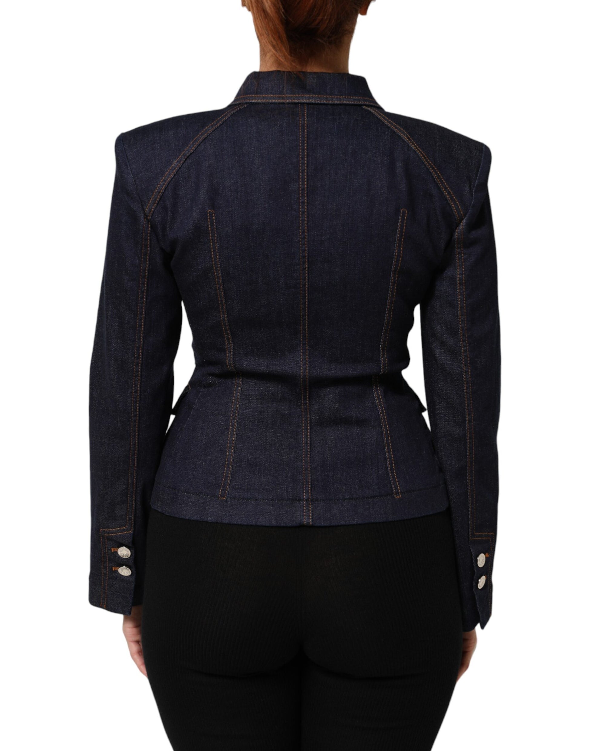 Dolce & Gabbana Dark Blue Cotton Collared Denim Coat Jacket
