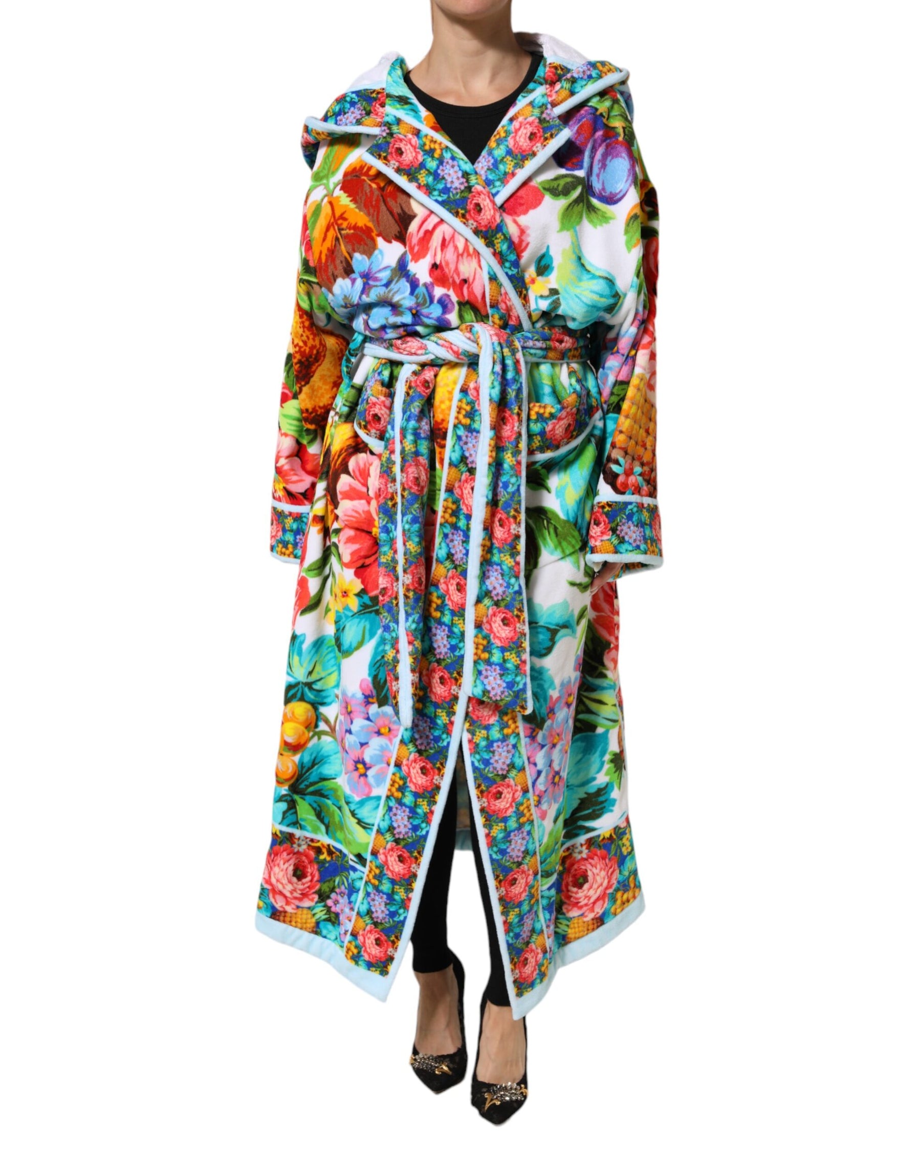 Dolce & Gabbana Multicolor Floral Print Belted Bathrobe Coat Jacket | Regal Royce