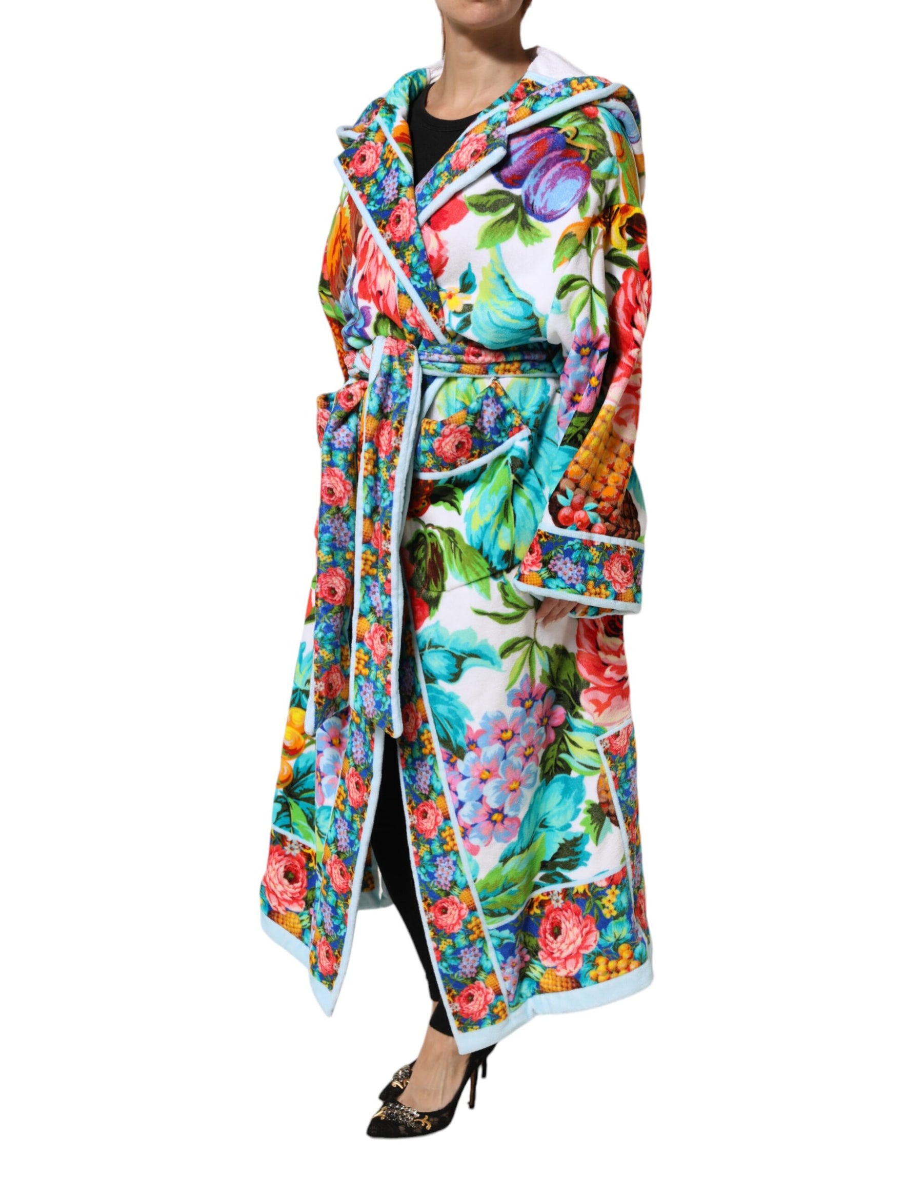 Dolce & Gabbana Multicolor Floral Print Belted Bathrobe Coat Jacket | Regal Royce
