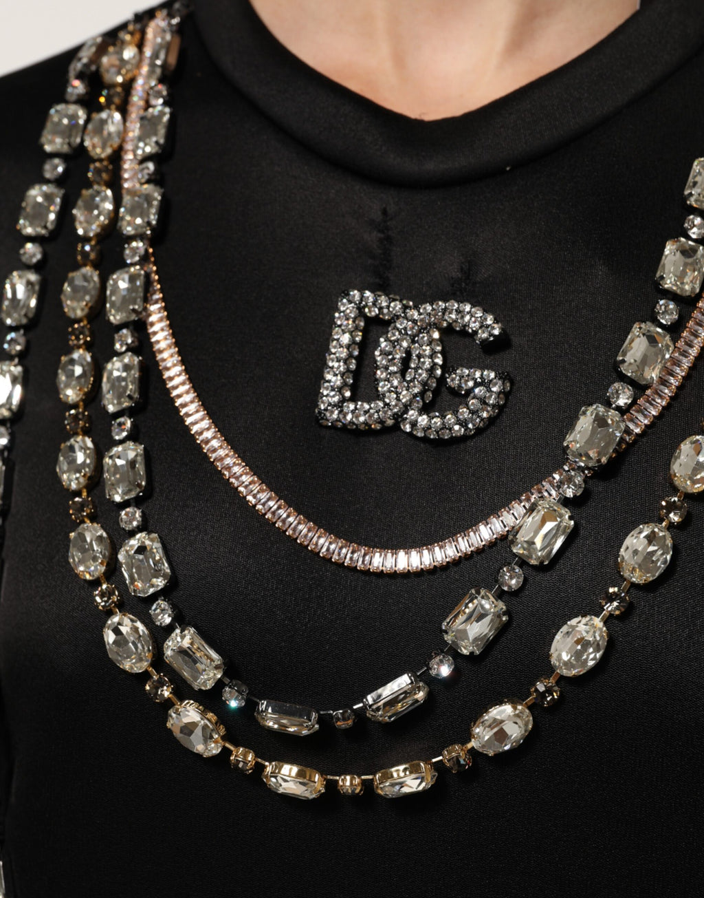 Dolce & Gabbana Black Necklace Crystal DG Logo Sweatshirt Sweater