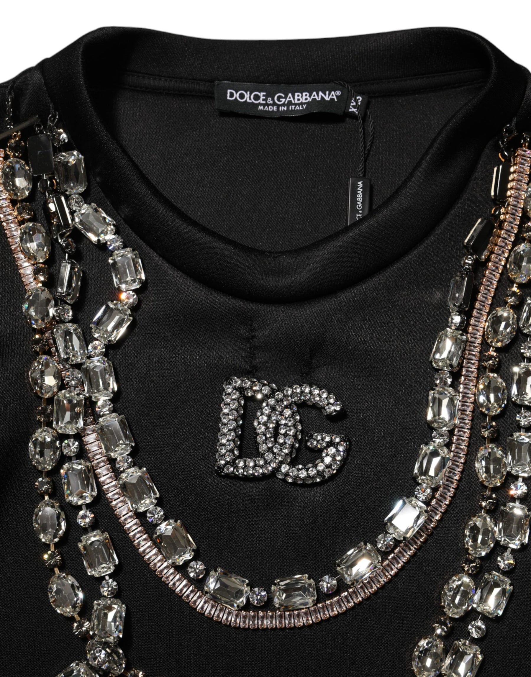 Dolce & Gabbana Black Necklace Crystal DG Logo Sweatshirt Sweater | Regal Royce