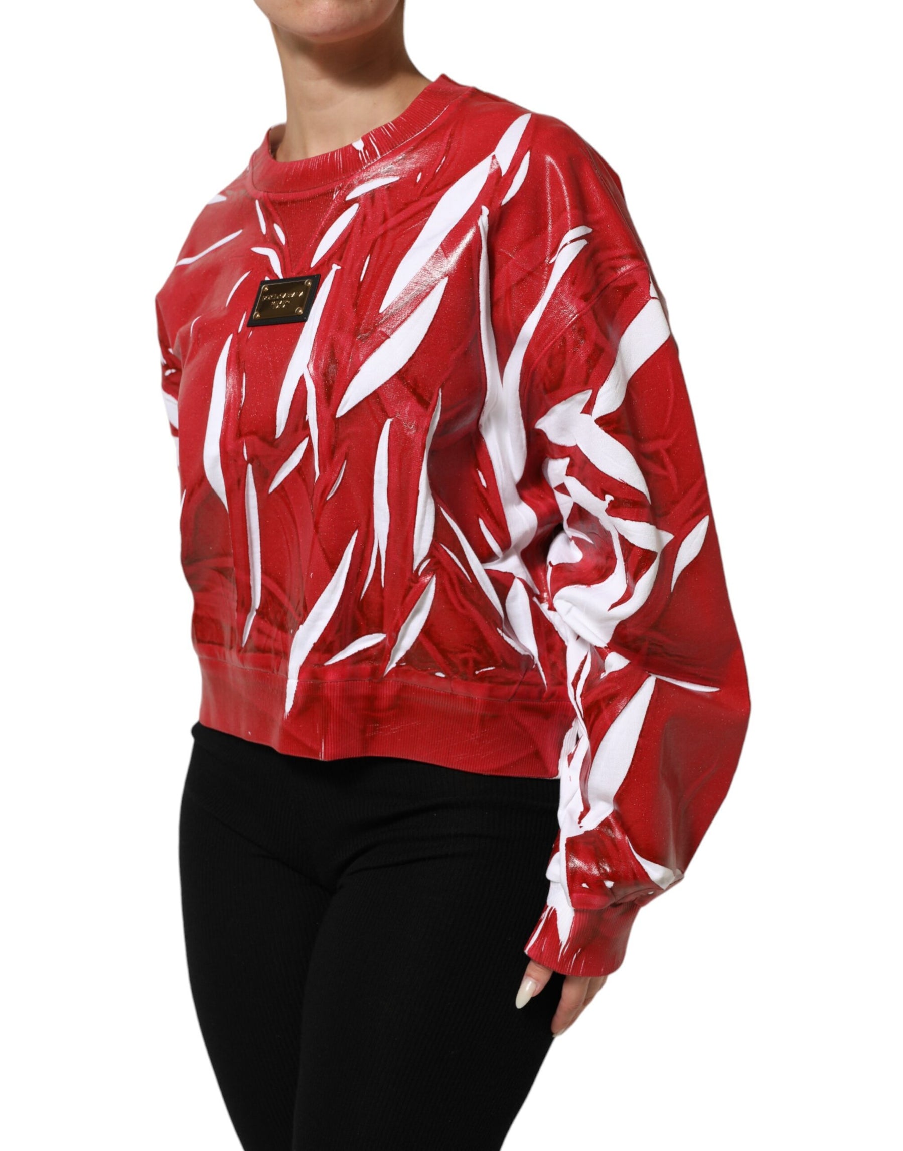 Dolce & Gabbana Red White Cotton Printed Pullover Sweater | Regal Royce