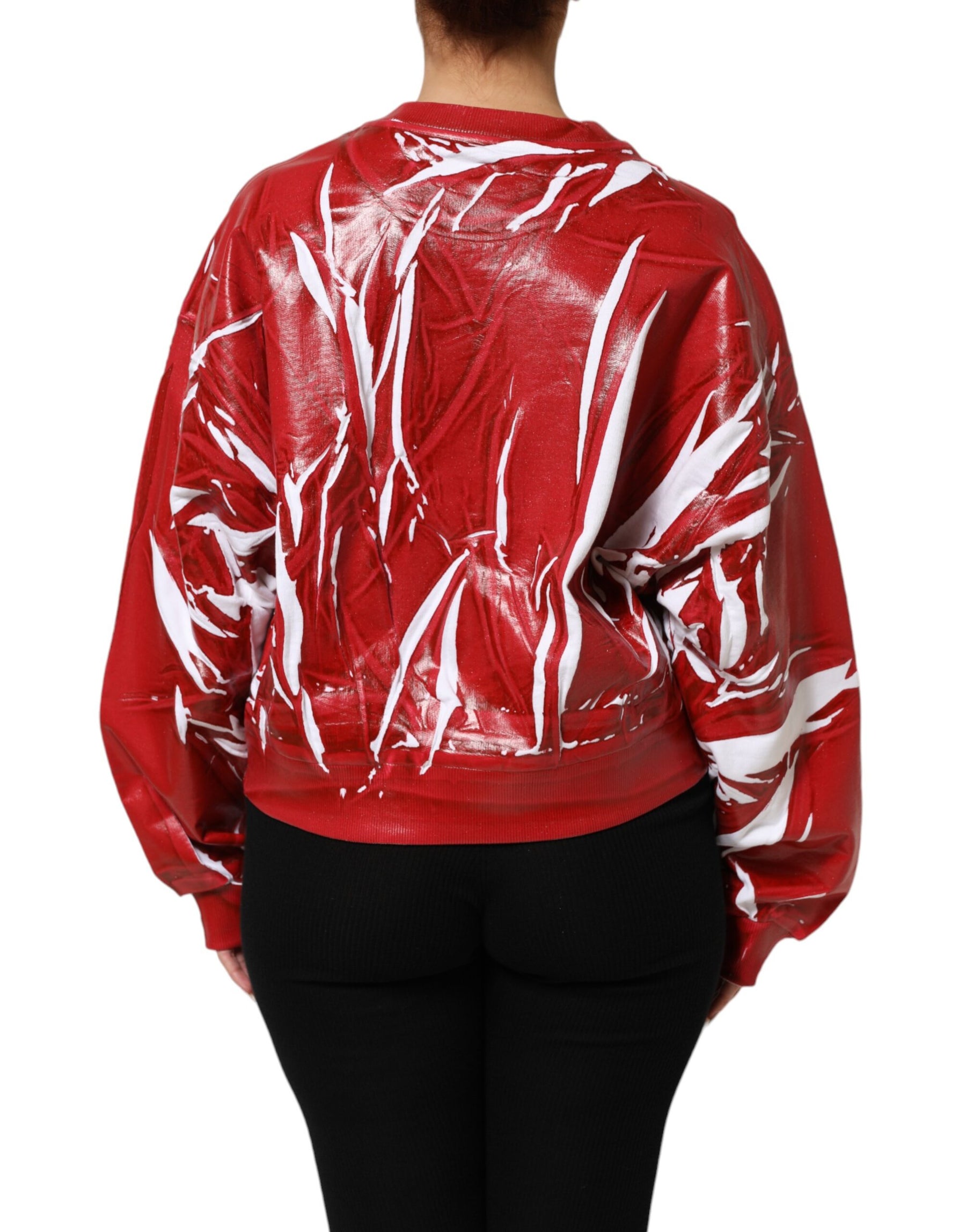Dolce & Gabbana Red White Cotton Printed Pullover Sweater | Regal Royce