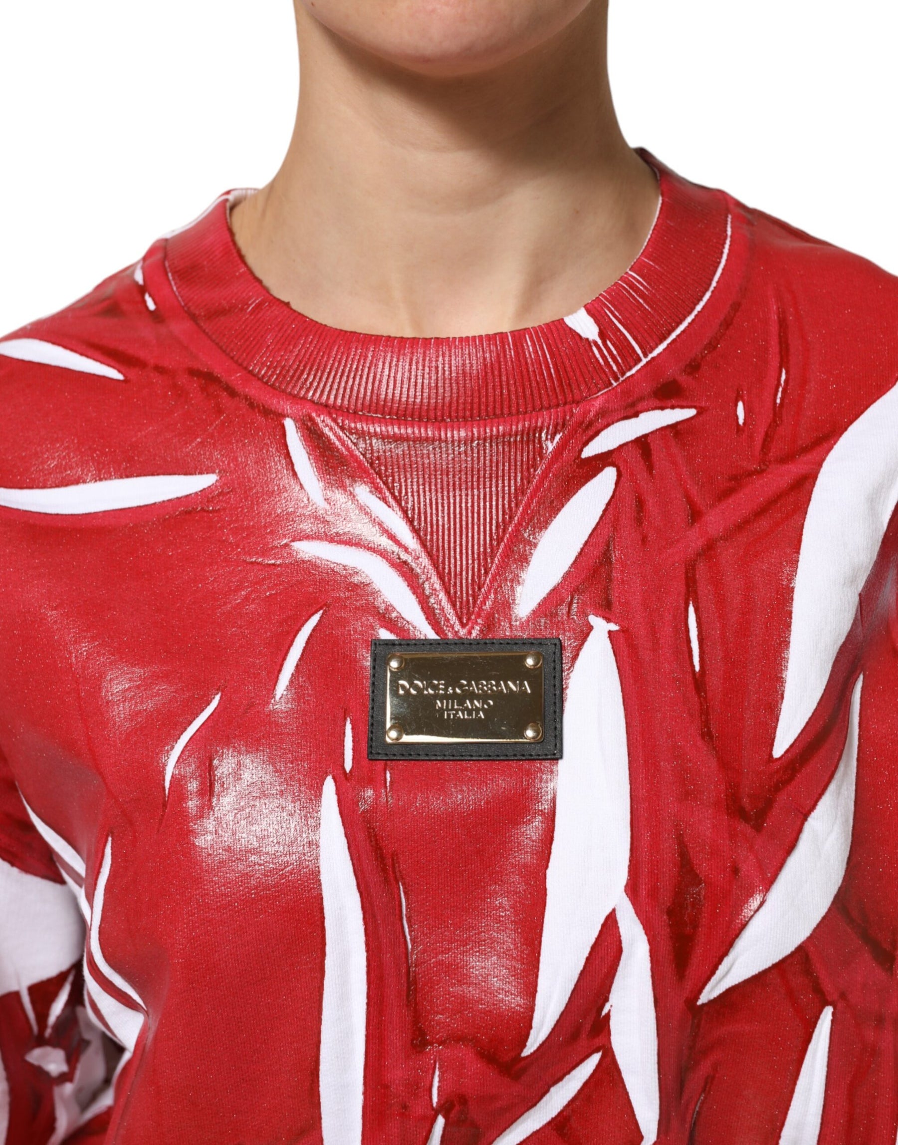 Dolce & Gabbana Red White Cotton Printed Pullover Sweater | Regal Royce