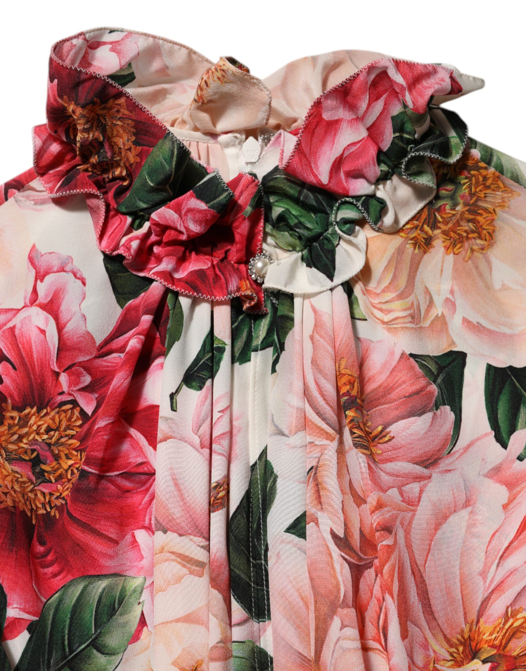 Dolce & Gabbana Pink Floral Printed Silk Ruffled Blouse Top | Regal Royce