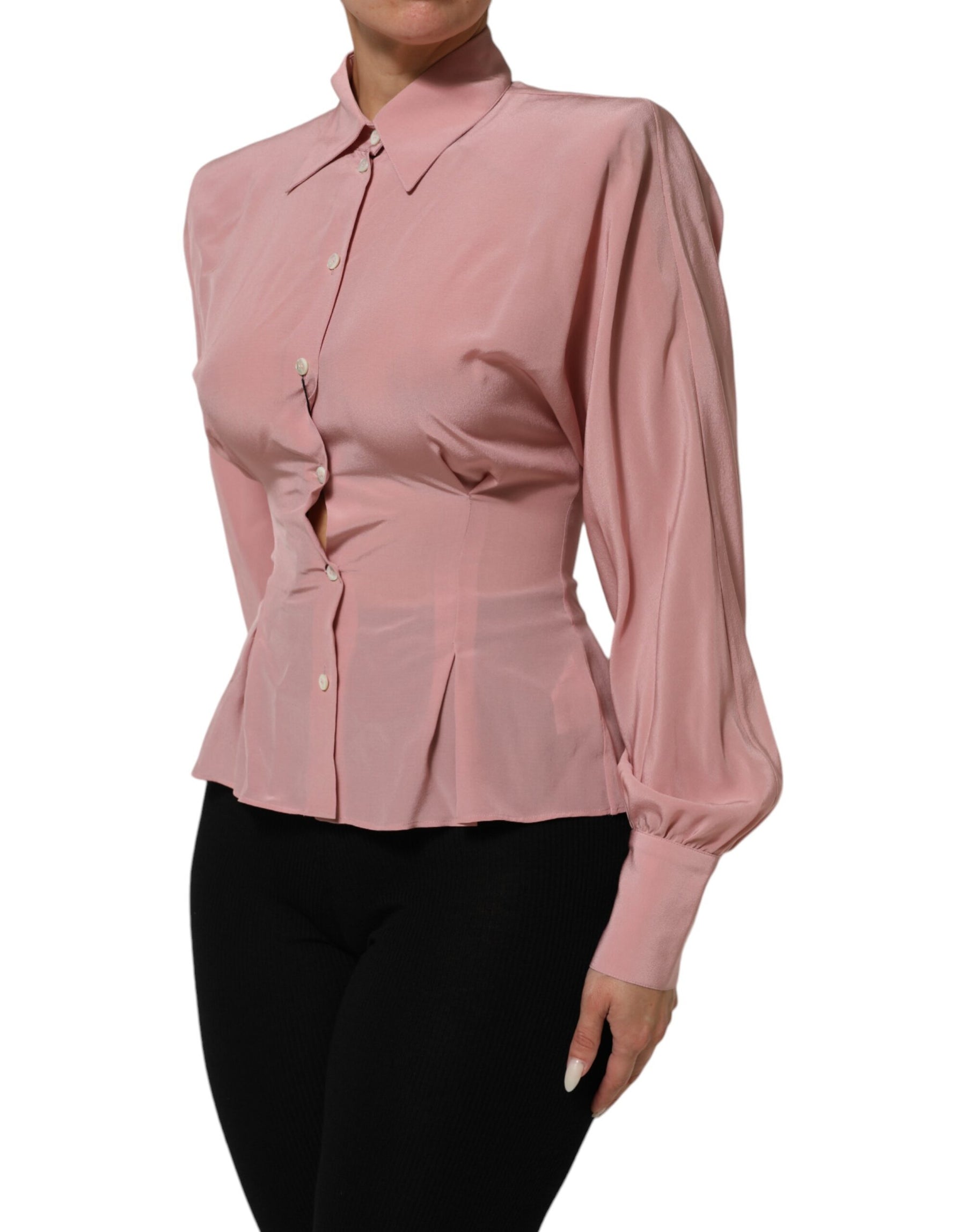 Dolce & Gabbana Pink Silk Collared Long Sleeves Blouse Top | Regal Royce