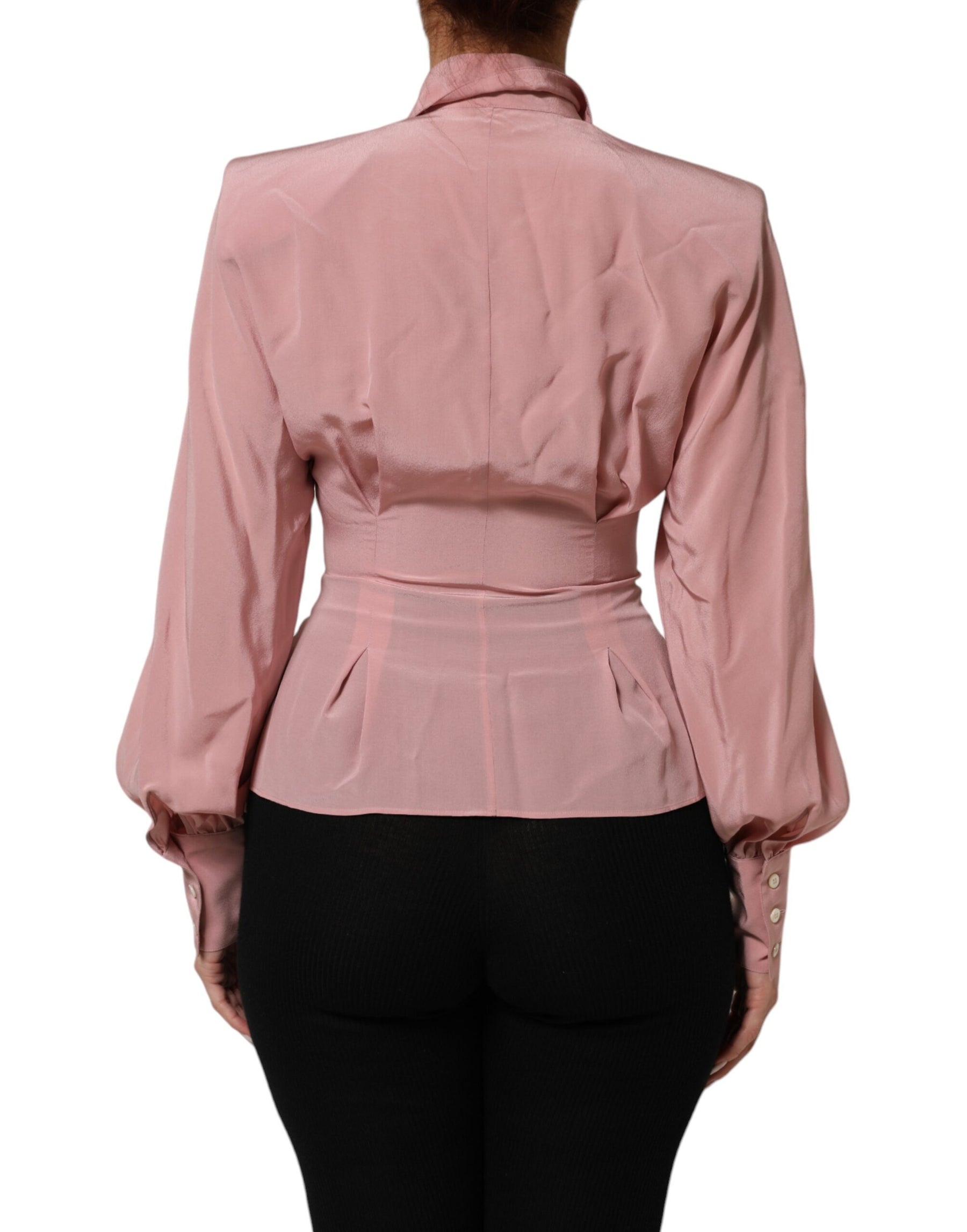 Dolce & Gabbana Pink Silk Collared Long Sleeves Blouse Top | Regal Royce