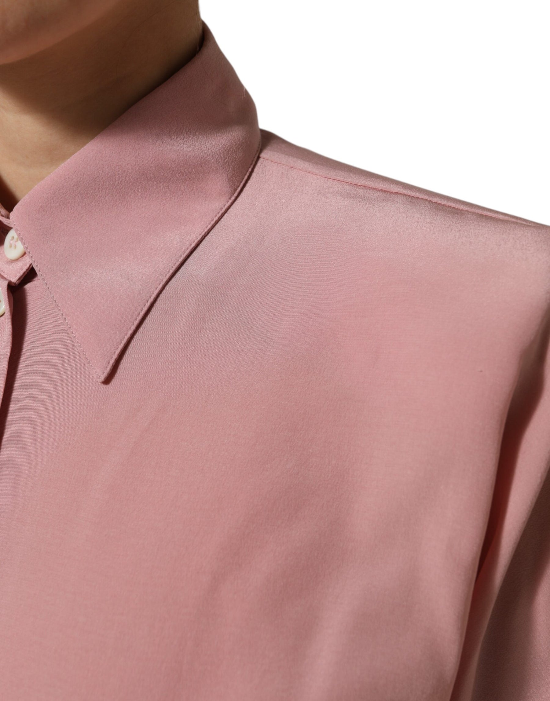 Dolce & Gabbana Pink Silk Collared Long Sleeves Blouse Top | Regal Royce