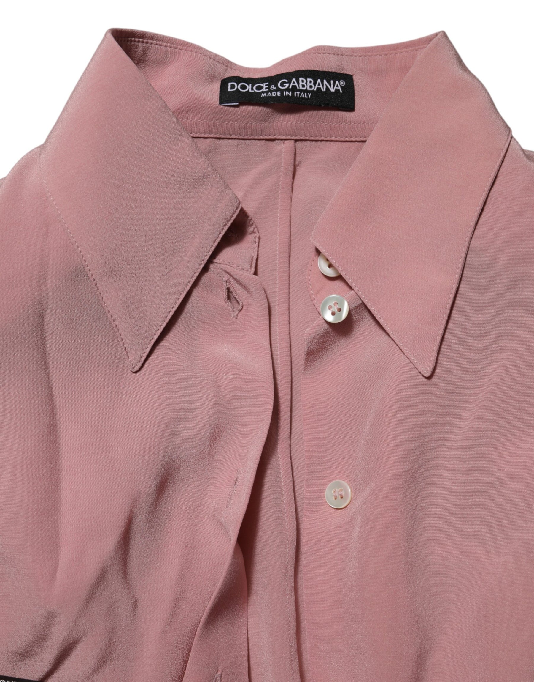 Dolce & Gabbana Pink Silk Collared Long Sleeves Blouse Top | Regal Royce