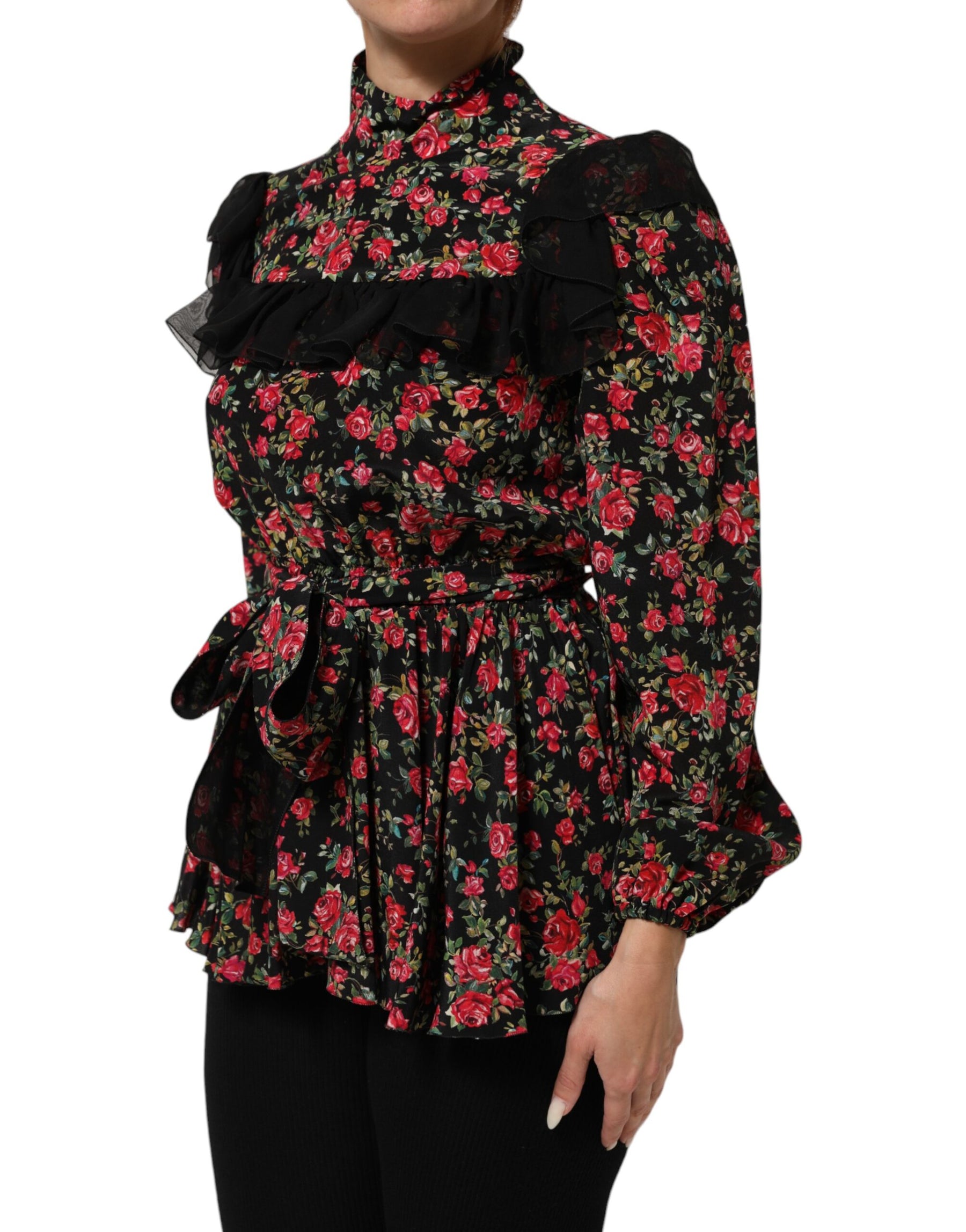 Dolce & Gabbana Black Floral Print Long Sleeve Blouse Top | Regal Royce