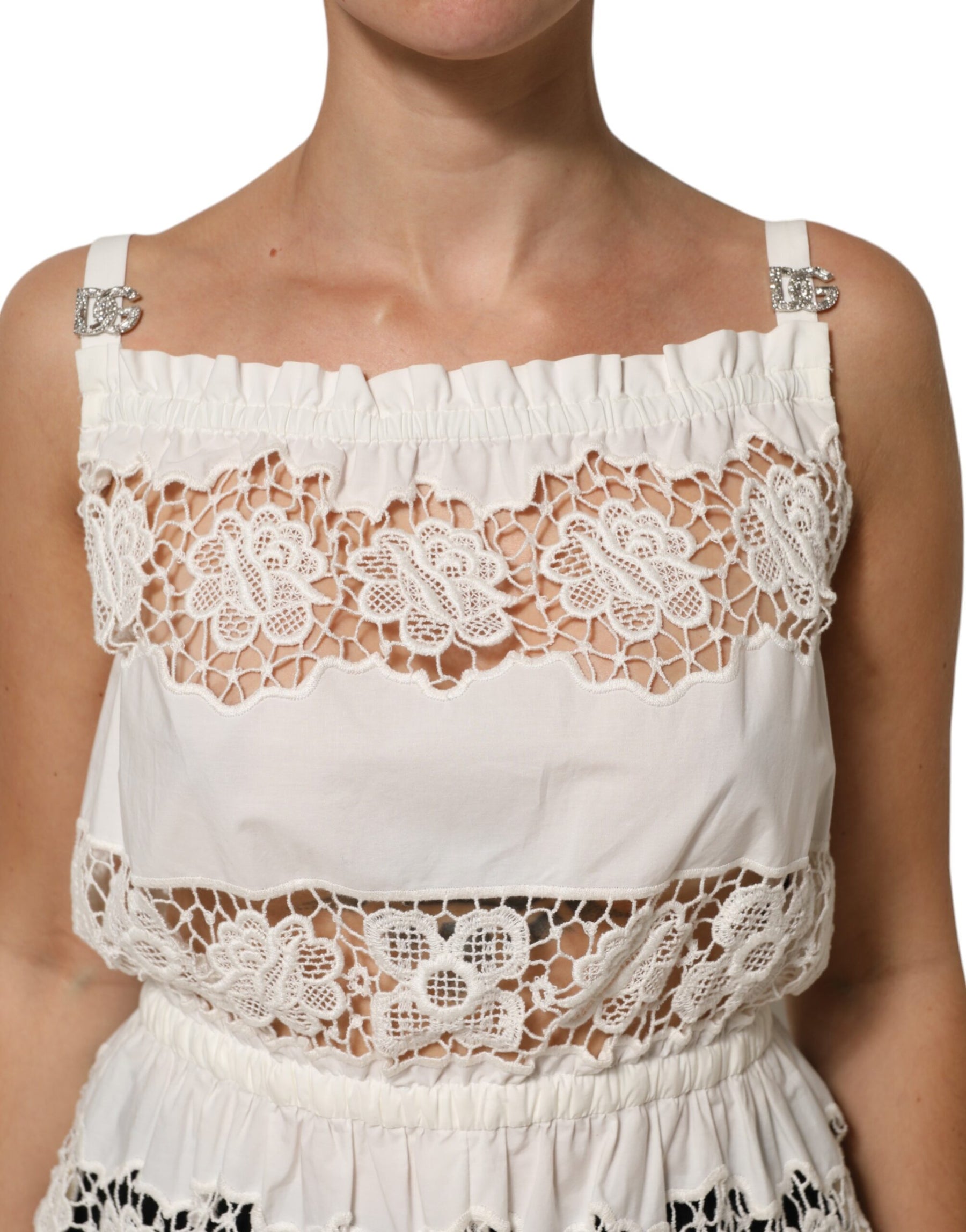 Dolce & Gabbana White Poplin Openwork Embroidery Tank Top | Regal Royce