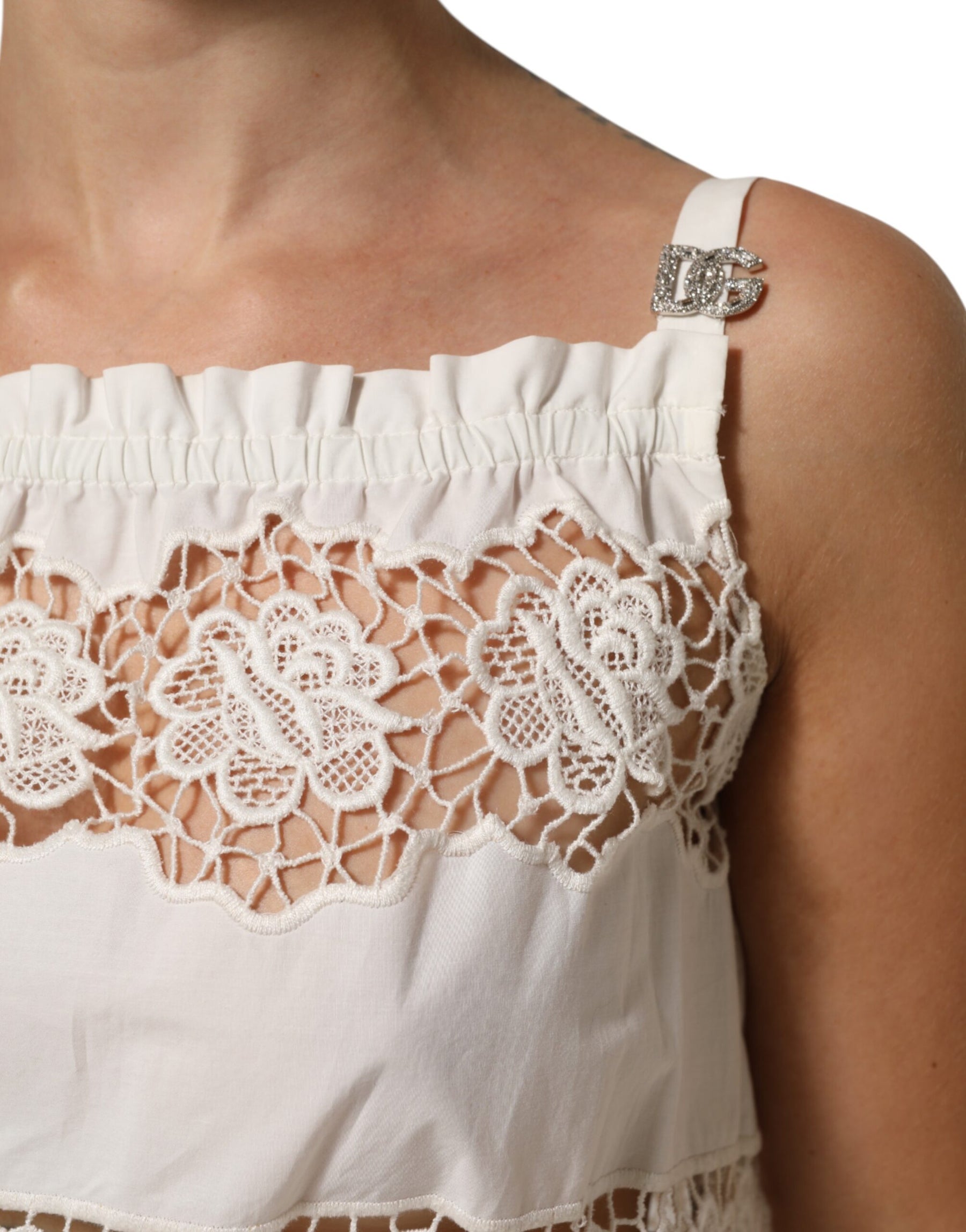 Dolce & Gabbana White Poplin Openwork Embroidery Tank Top | Regal Royce