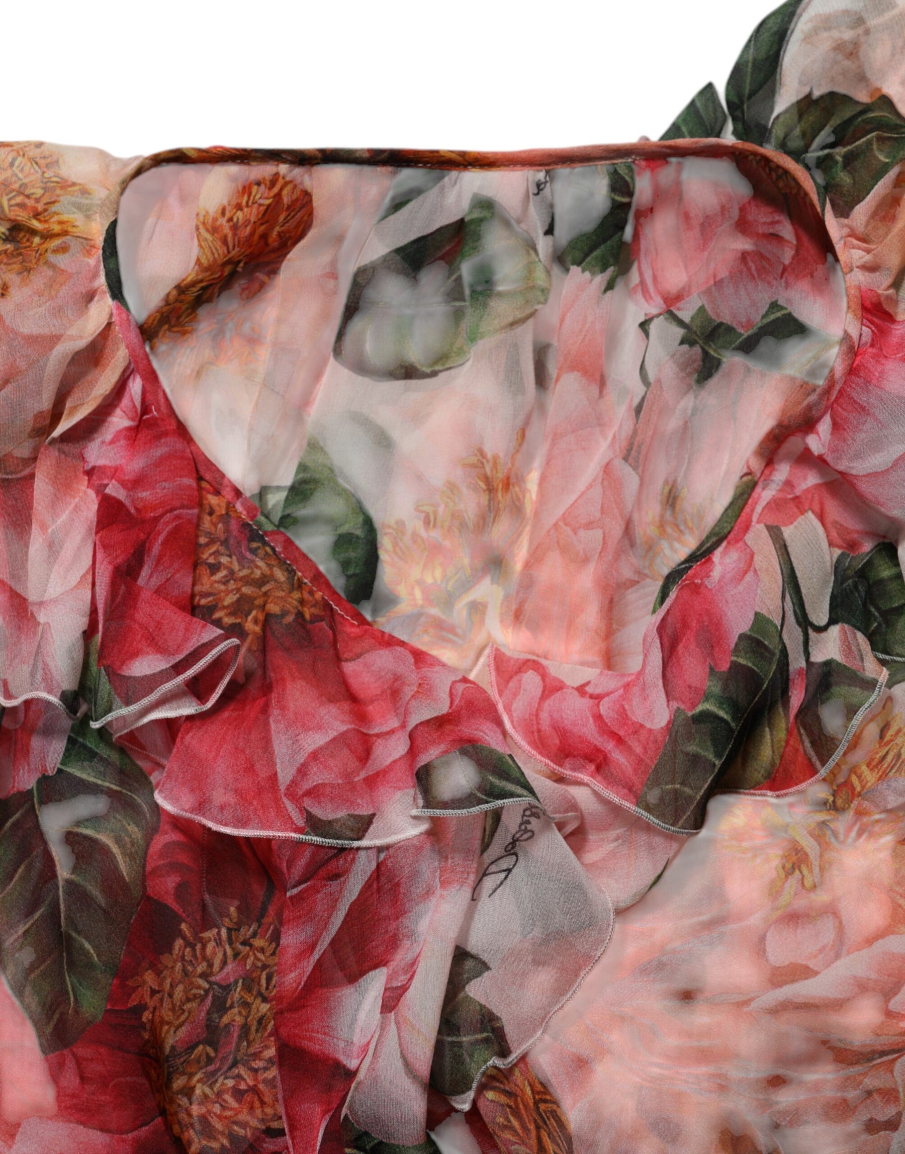 Dolce & Gabbana Pink Camellias Printed Silk V-neck Blouse Top | Regal Royce
