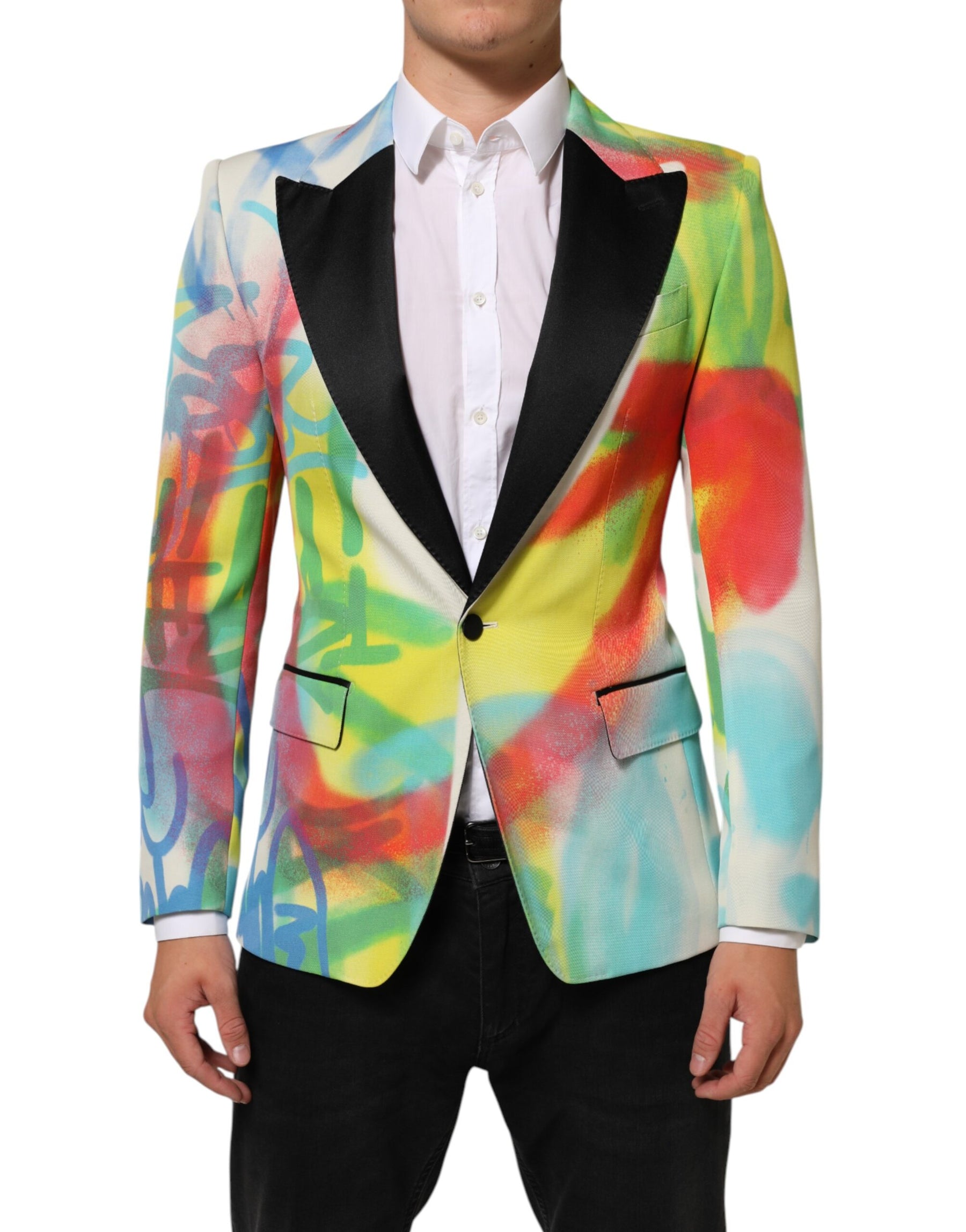 Dolce & Gabbana Multicolor Graffiti SICILIA 1 Button Men Suit Blazer | Regal Royce