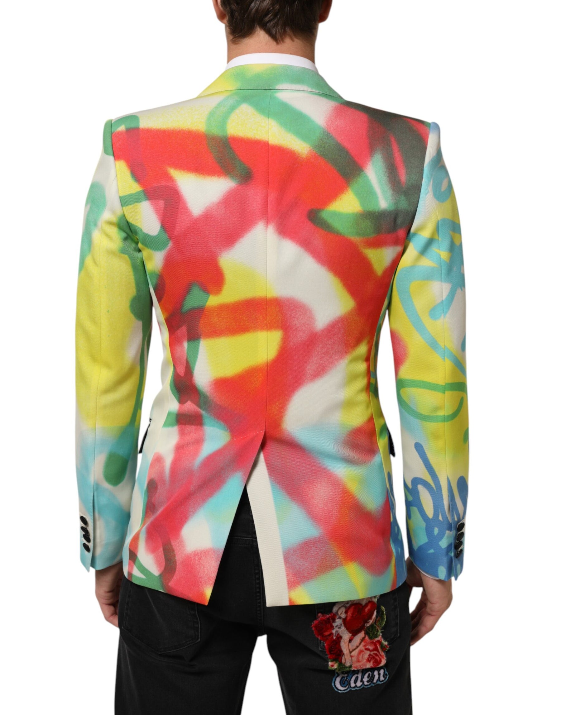 Dolce & Gabbana Multicolor Graffiti SICILIA 1 Button Men Suit Blazer | Regal Royce